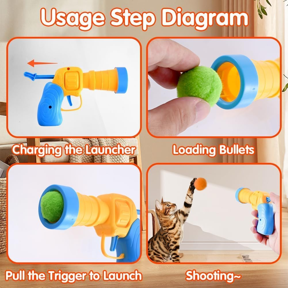 Cat Ball Toy Launcher Gun, 50Pcs Cat Balls with 1 Gun Toy, Cat Toys for Bored/Interactive Indoor Adult Cats, Plush Fuzzy Balls Launcher Cat Toy, Cat Fetch Toy Gun Shooter image number 3