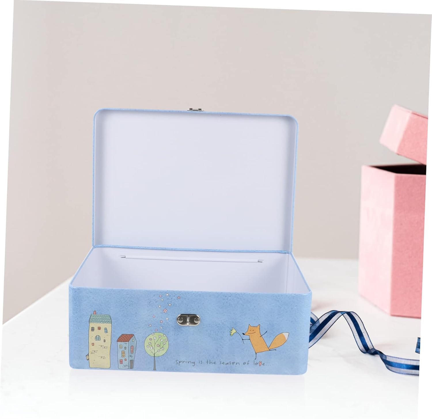 Angoily Vintage Tin Box Lock Portable Lockable Storage Box Small Tin for Desktop Organiser image number 6