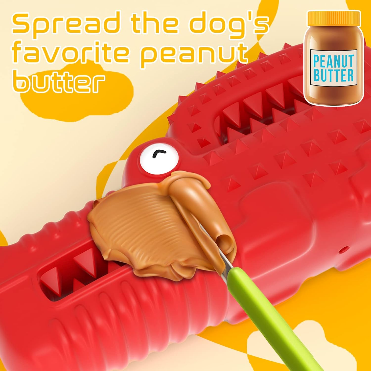 Squeaky Dog Toys for Aggressive Chewers, Tough Indestructible Chew Toys for Large Medium Breed Dog with Non-Toxic Natural Rubber (Red Crocodile)