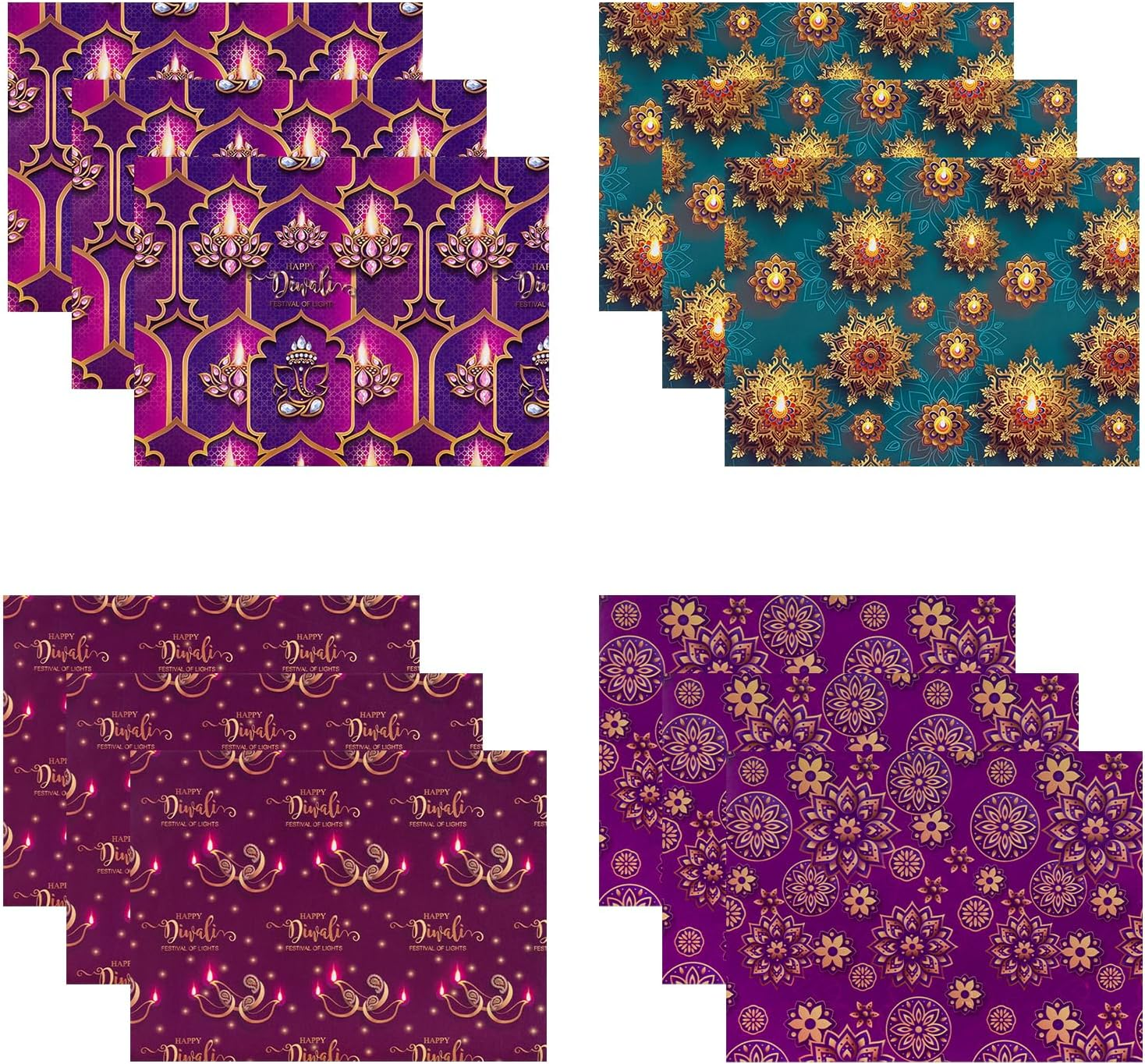 WRAPAHOLIC Diwali Wrapping Paper Sheet - 12 Sheets Happy Diwali the Festival of Lights Design Folded Flat for Holiday, Party Celebration - 19.7 Inch X 27.5 Inch per Sheet image number 1