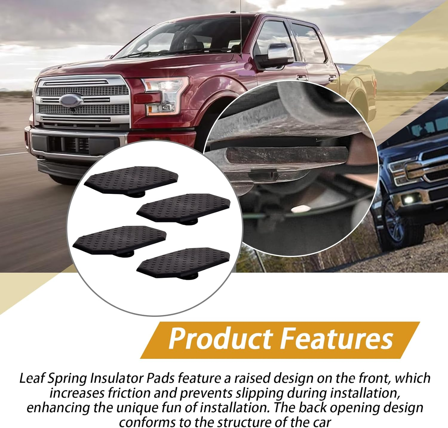 XTPTFABS 4 Pcs FL3Z5586B FL3Z 5586-B Rear Leaf Spring Insulator Bushing Inserts Compatible with 2015-2020 Ford F150,Rear Leaf Helper Spring Insulator Pad Replaces FL34 5586-AA image number 1