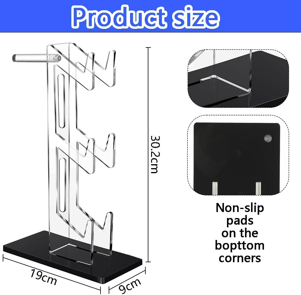 Acrylic 3-Tier Game Controller and Headset Stand, Universal Holder for PS5, PS4, Xbox One, Switch, Transparent Gaming Accessories Organizer with Anti-Slip Base for Desk Display
