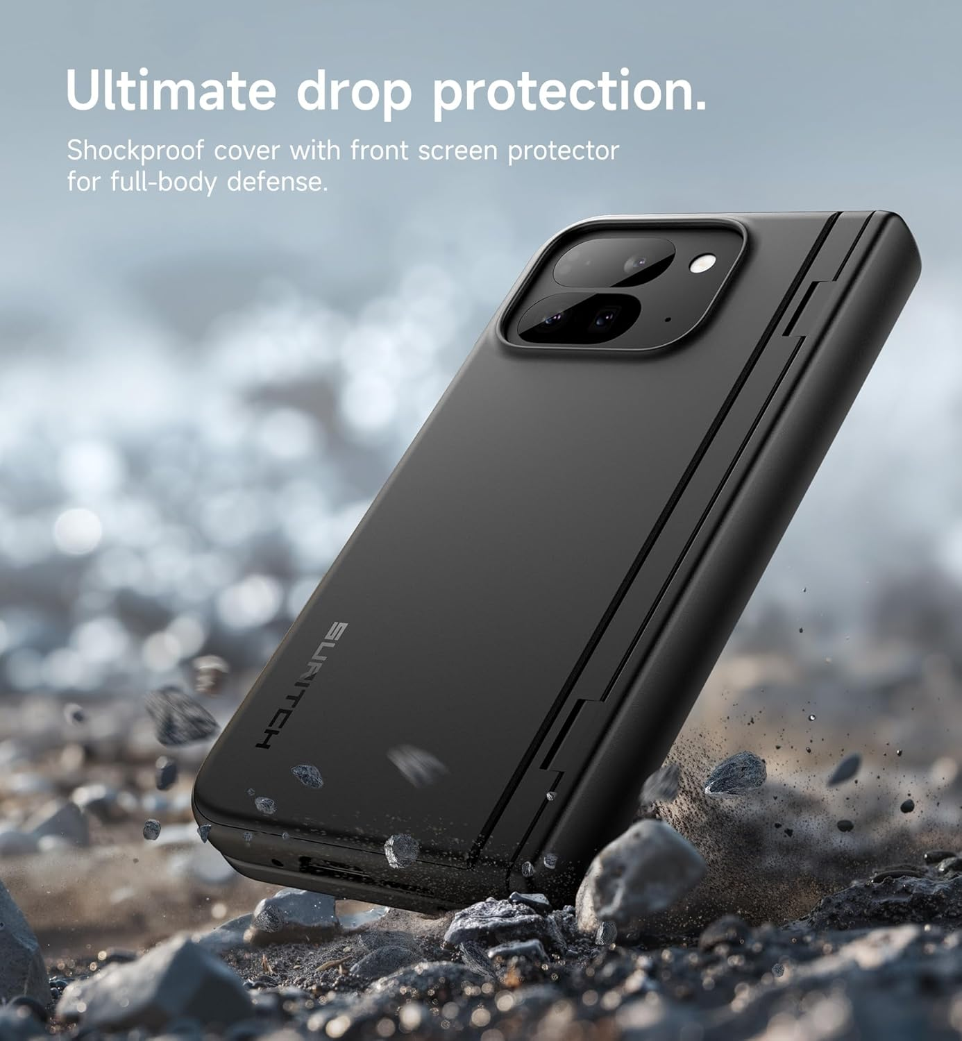 SURITCH for Google Pixel 9 Pro Fold Case, Built-In Kickstand, Screen Protector, Hinge Protection, Phone Case for Pixel 9 Pro Fold (2024), Black - Dark Blue image number 2