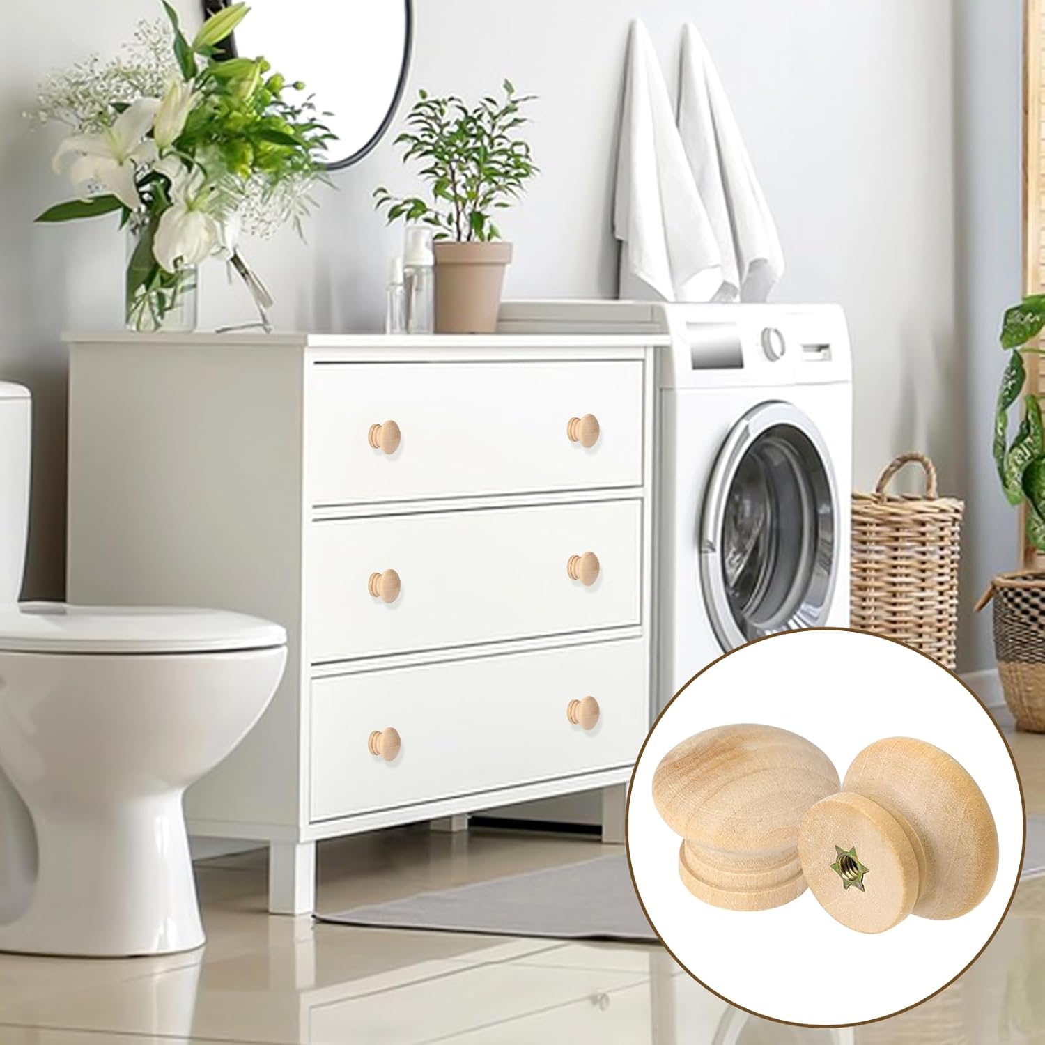 Mozeat Lens 20 Pcs 1.1 Inch round Wood Cabinet Knobs Unfinished Drawer Knobs Wooden Pulls Mini Wooden Drawer Handle Knobs Furniture Drawer Knobs Pulls Handles for Dresser image number 1