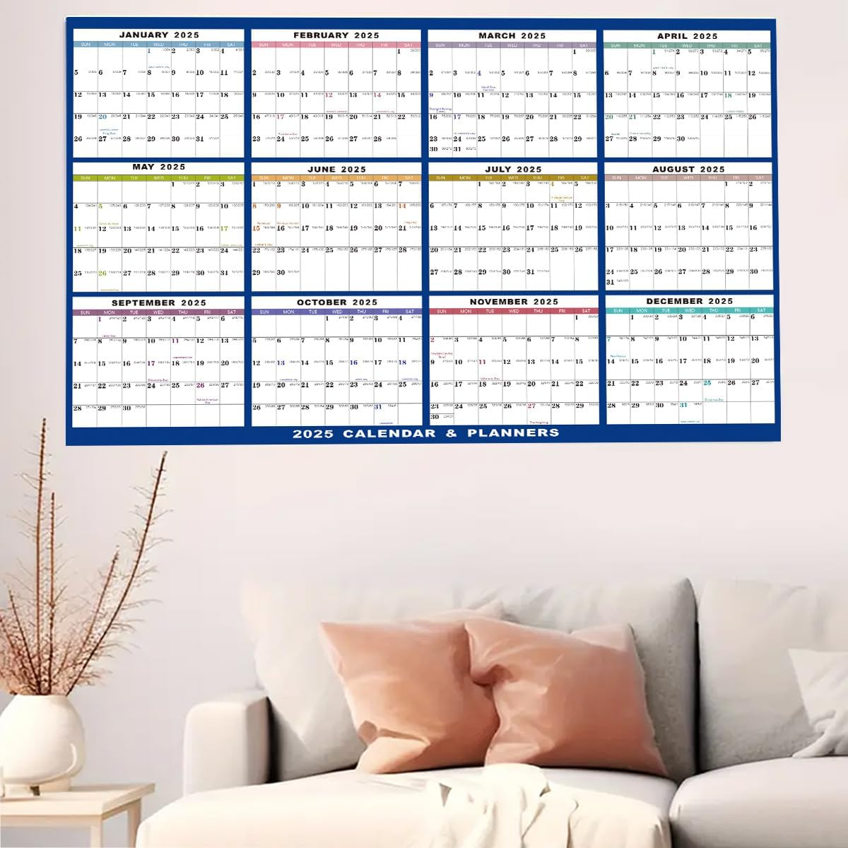Weforu Dry Erase Calendar, 2025 Yearly Wall Calendar & Planner,35X23 Inch Reusable Laminated Task Organizer, Great for Office Classroom Home