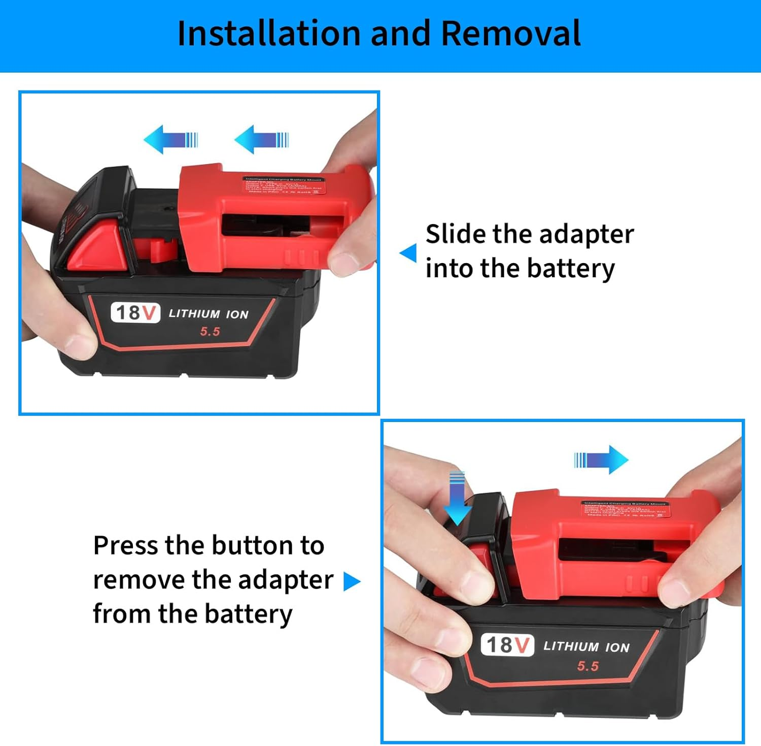 2-Pack USB Charger Adapter for Milwaukee M18 Battery, Battery Charger with USB and Type-C Charging Port for MIL18V MAX Lithium Battery image number 4