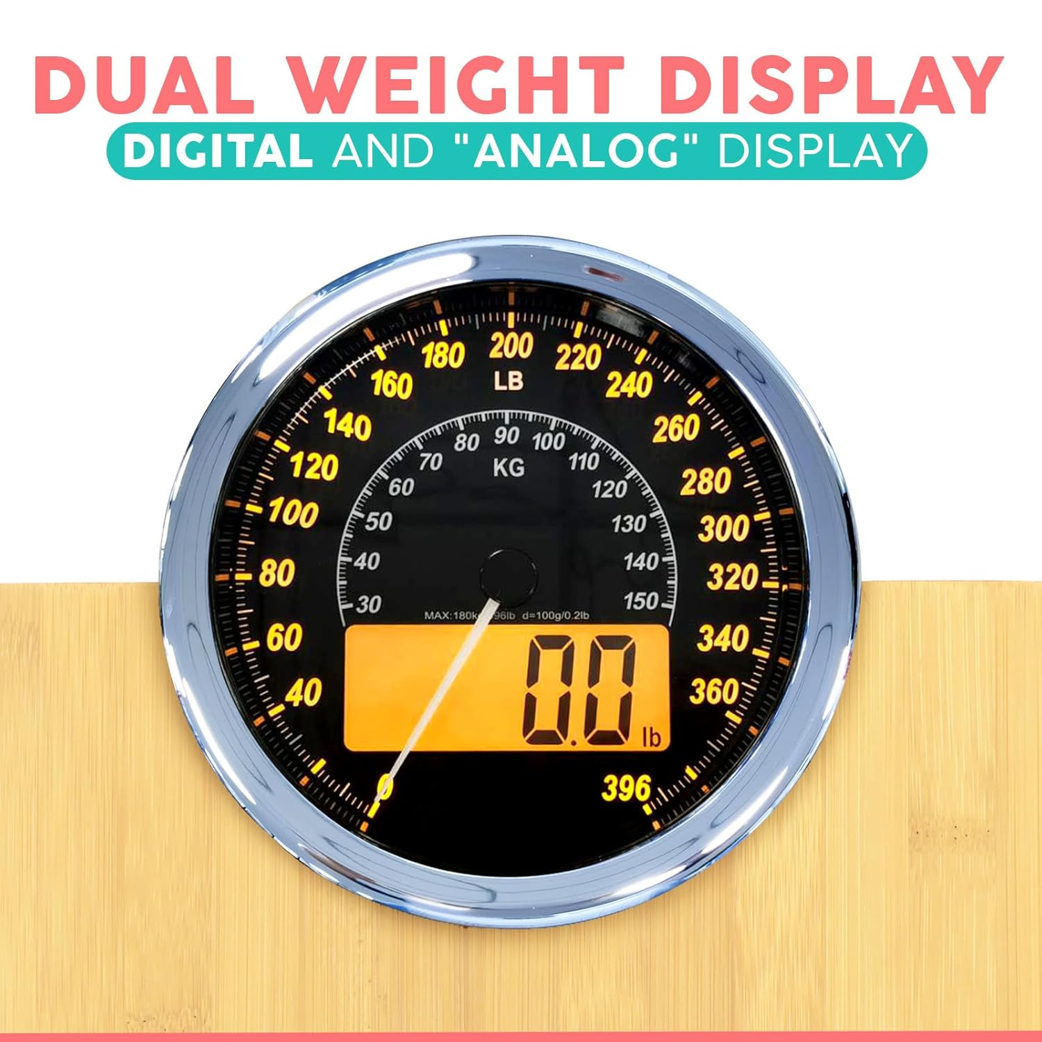 Adamson Hybrid 2-In-1 Analog & Digital Weighing Scale for Body Weight up to 400Lbs + Thick Tempered Glass + Extra Large Display + Easy to Read Digital Bathroom Scale + New Version - Wood image number 4