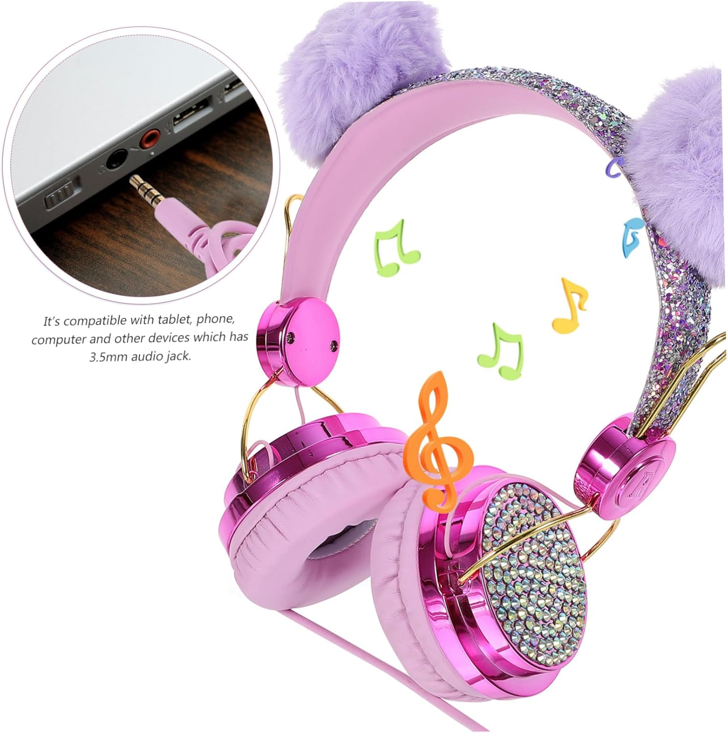 SHOWERORO Kids Cartoon On-Ear Headphones for Children with Plush Ears, Volume Limiting Adjustable Headset for Travel and Everyday Use, Random Color image number 4