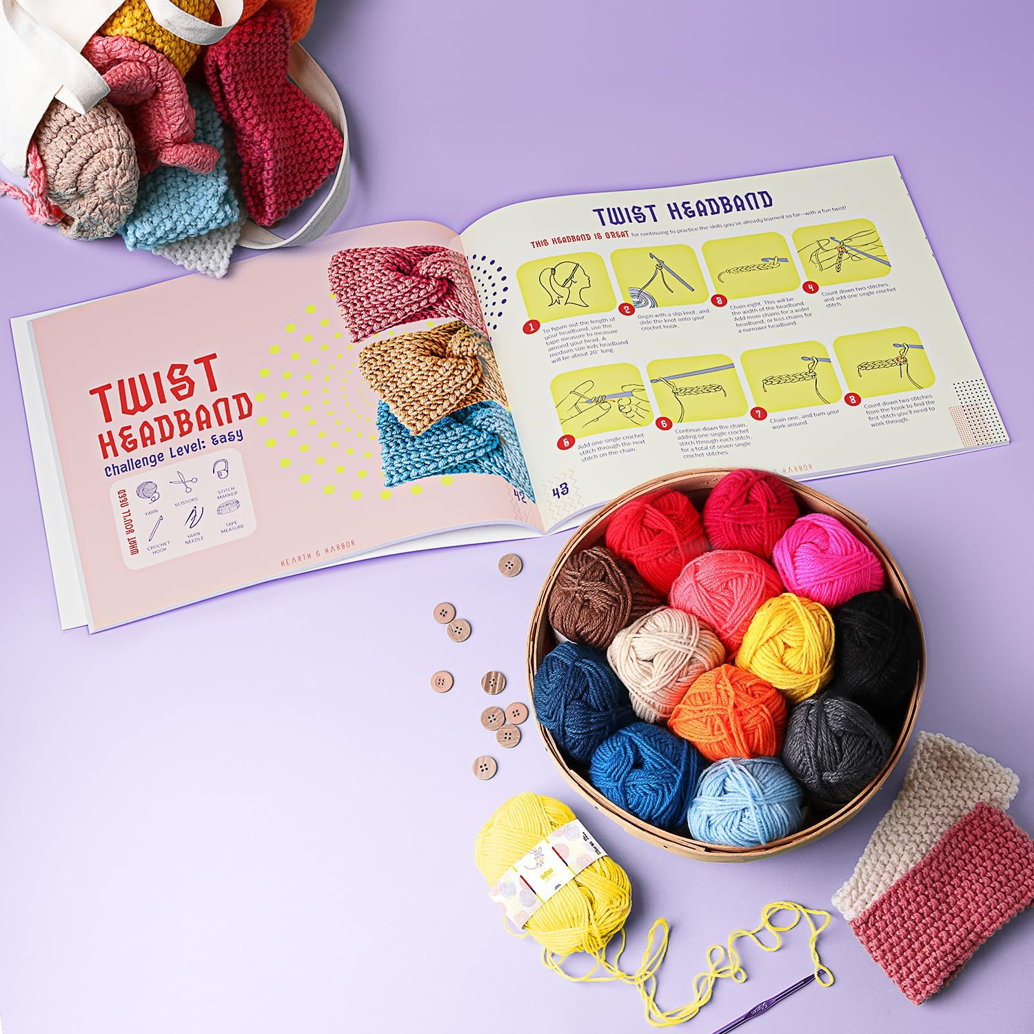 Learn to Crochet Kit for Beginners Adults &ndash; Beginner Crochet Kit for Adults and Kids, 80 Piece Crochet Set with Step-By-Step Guide and Projects Book, Crochet Starter Kit, Crochet Yarn, and Hooks image number 6