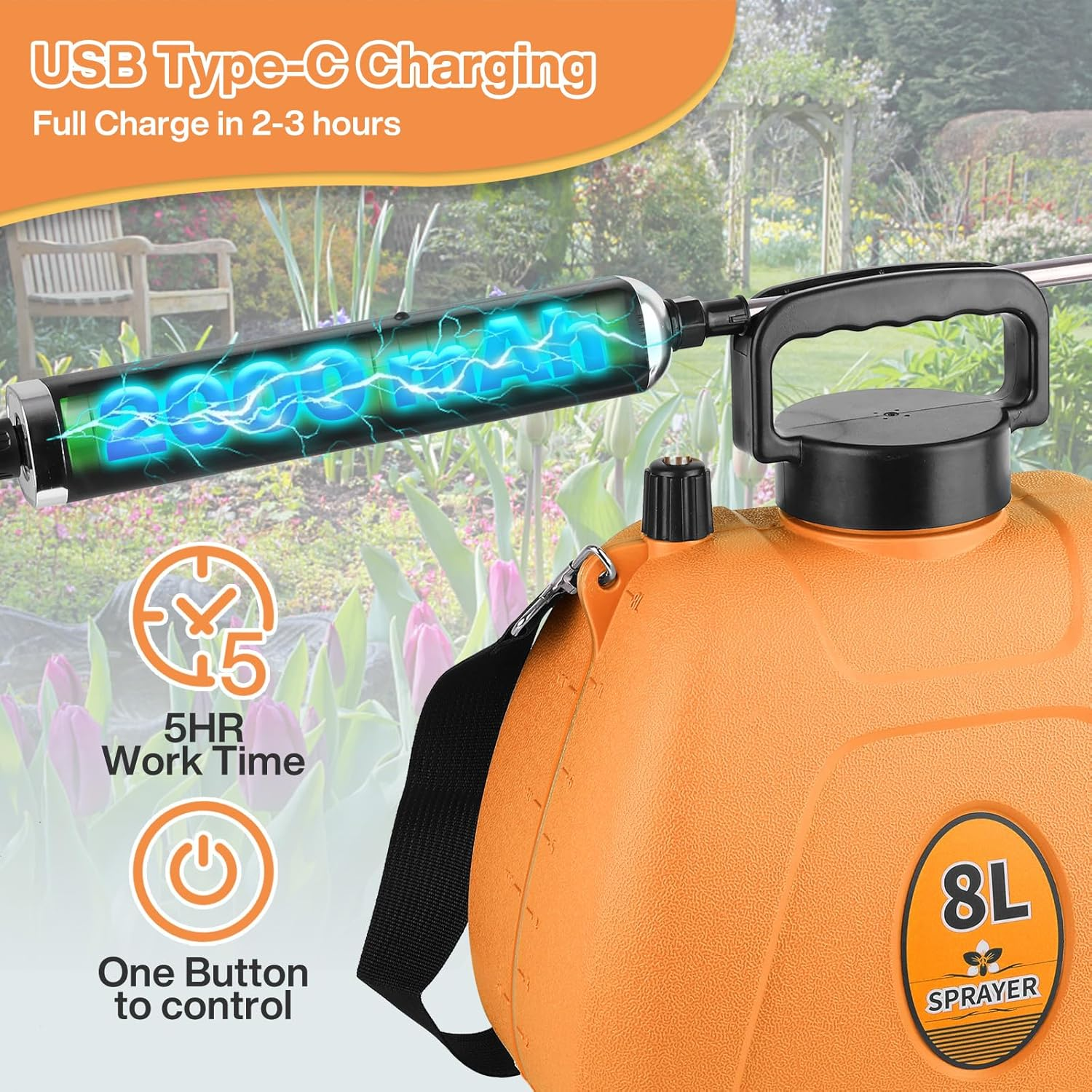 8L Electric Garden Sprayer, Shoulder-Type Electric Watering Pot Air Humidification Portable Spray Multifunctional Gardening Irrigation Home image number 2