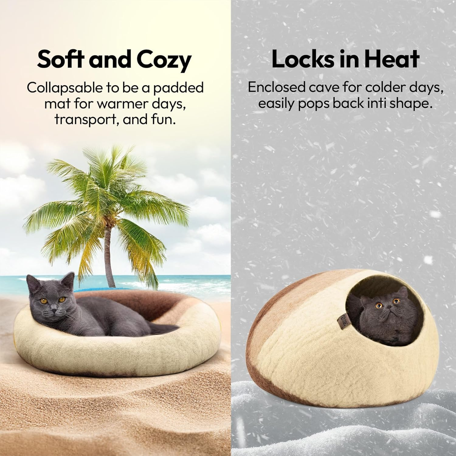 Luxury Cave Bed &ndash; Handmade Merino Wool Felt Hideaway, Vet-Designed Indoor Condo, Hypoallergenic Pet House, Cozy Igloo Bed, Eco-Friendly Modern Cat Furniture image number 1