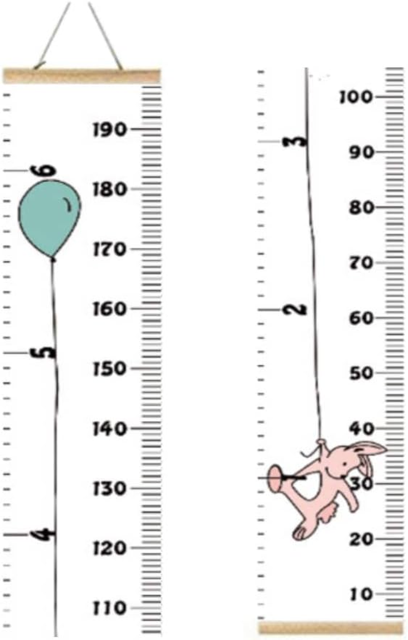 Minomia Kids Growth Chart, Wood Frame Fabric Canvas Height Measurement Ruler from Baby to Adult for Child'S Room Decoration 7.9 X 79In (7.9 X 79In, Pink & Grey)