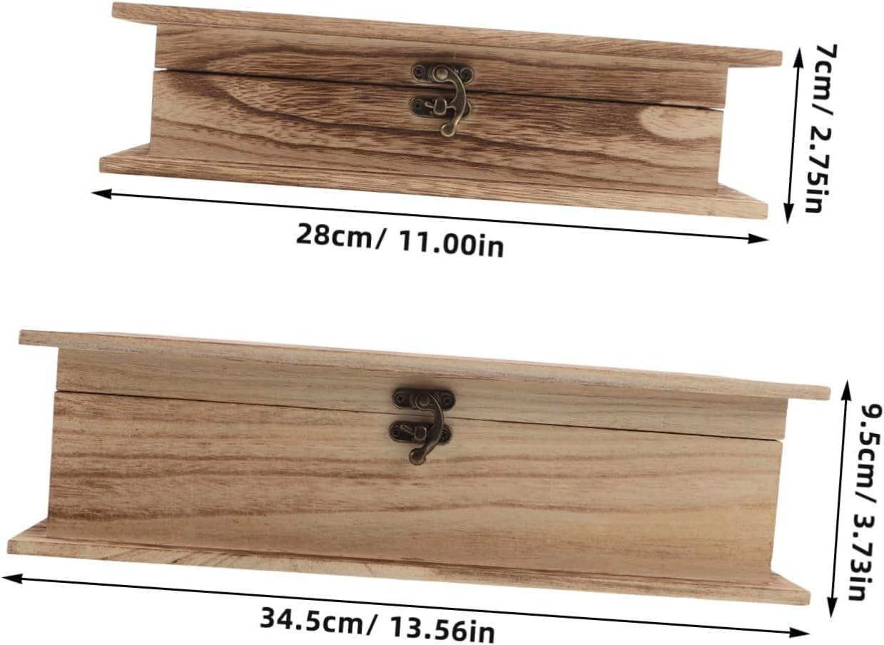2Pcs Large Wooden Jewelry Box Lockable Storage Natural Wood Finish for Keepsakes Cards Decor image number 1