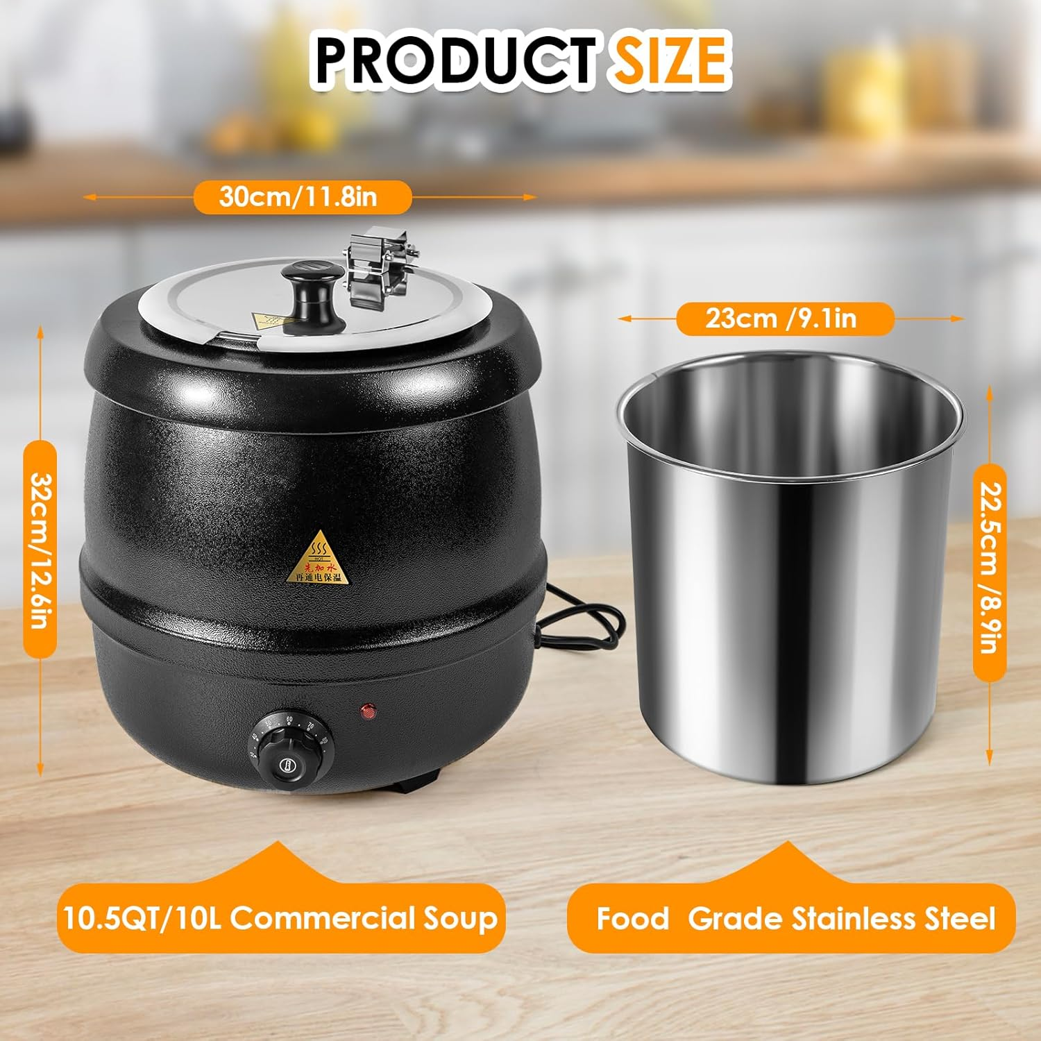 LZONEY 10.5Qt Soup Warmers Commercial Soup Kettle Cast Iron 220V with Stainless Steel Hinged Lid and Detachable Insert Pot 10L, Electric Soup Pot Temperature Control for Restaurants and Party, Home