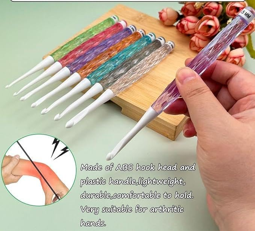 8Pcs Acrylic Crochet Hooks Set,Crystal Crochet Knitting Crochet Hooks,Non-Slip Crochet Hook Grips Crochet Hook,Plastic Crochet Hooks Ergonomic Crochet Hook Grips,Plastic Ergonomic Crochet Hook Set