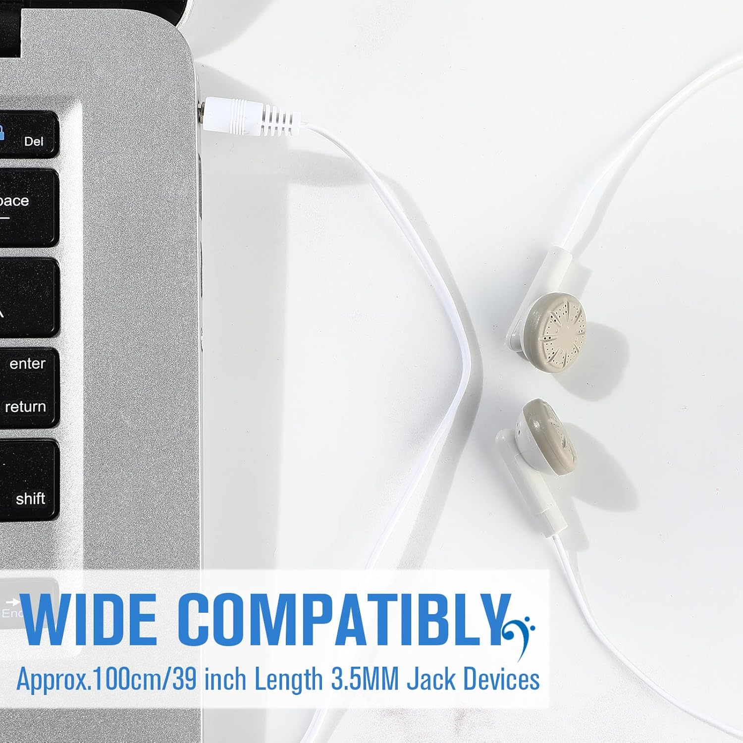 Kanayu 100 Pack Earbuds Bulk Earphones for School Classroom, Student Wired Earbuds Headphones without Mic, Earphones Bulk for Adults School Library Laptop, Individually Bagged(White) - Black image number 2