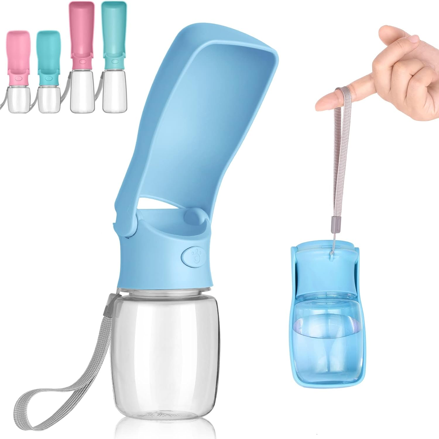 Foldable Dog Water Bottle - 550Ml Portable Dispenser, Leak Proof Travel Bottle for Pets, Outdoor Walking, Hiking - Food Grade Plastic（Pink）