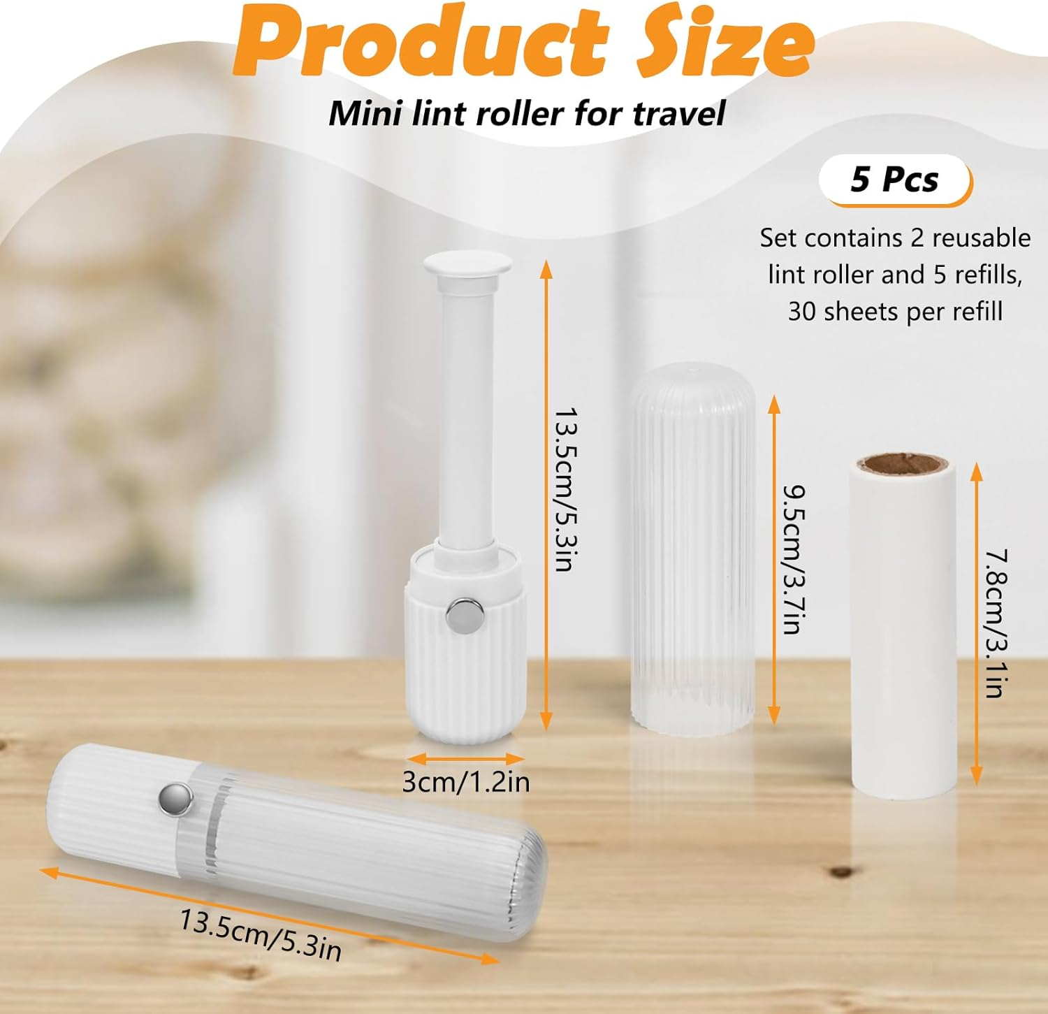 LELE LIFE Mini Lint Roller, Travel Lint Roller for Clothes, Extra Sticky Small Portable with Cover, Cat Hair Remover with 5 Refills, White Lint Roller, Pack of 2 - 12 Rolls Refills image number 4