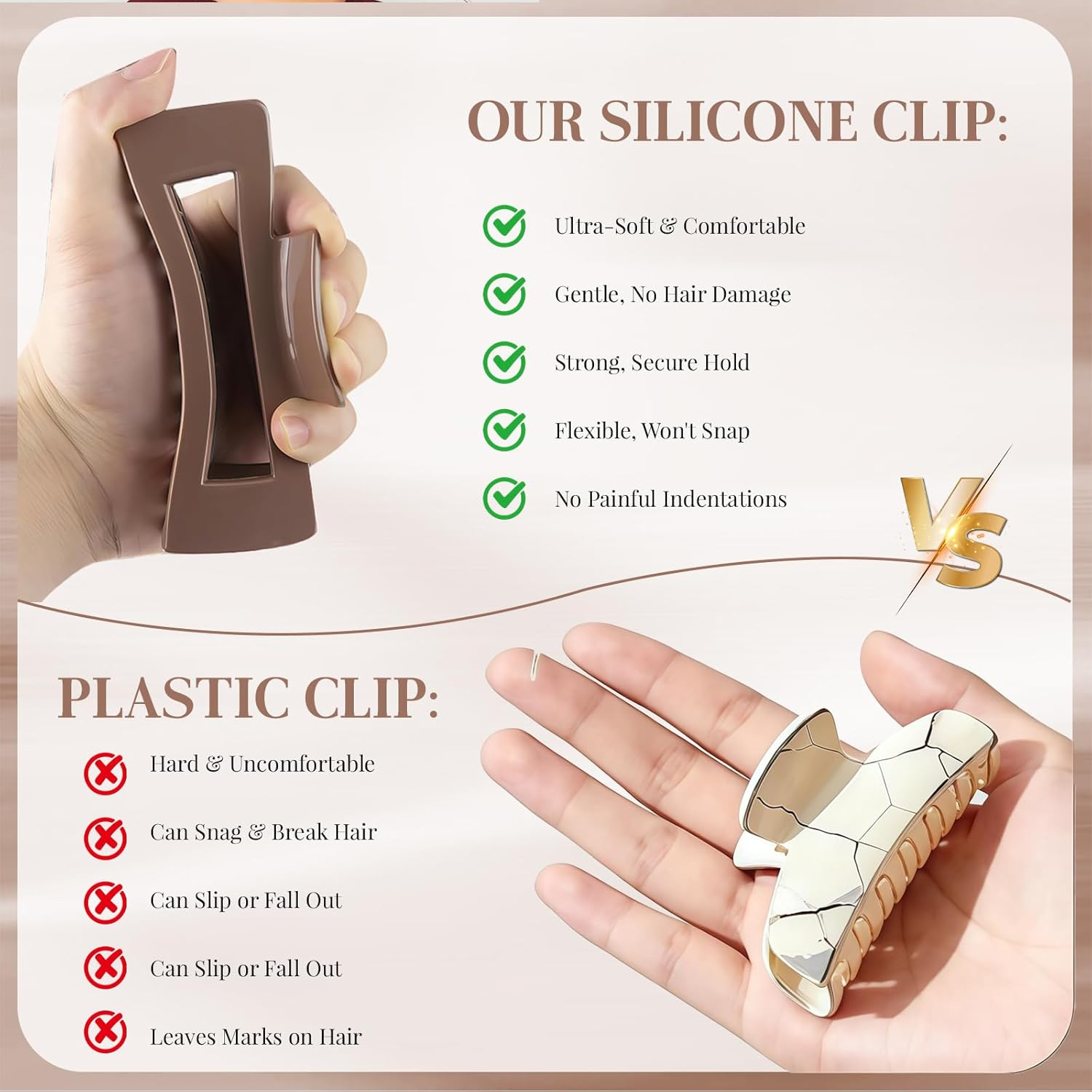 Vesavifaka 4 Pack Silicone Cloud Claw Clips, Soft & Flexible Cozy Claw Clips, Large Non-Slip Squishy Hairclips for Thin and Thick, Hair Accessories for Women & Girls