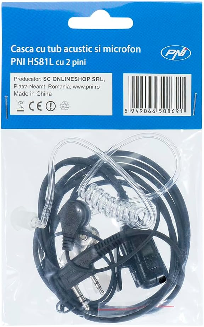 PNI HS82L Headset with Microphone and Acoustic Tube with 2 Pin K-Connector image number 1