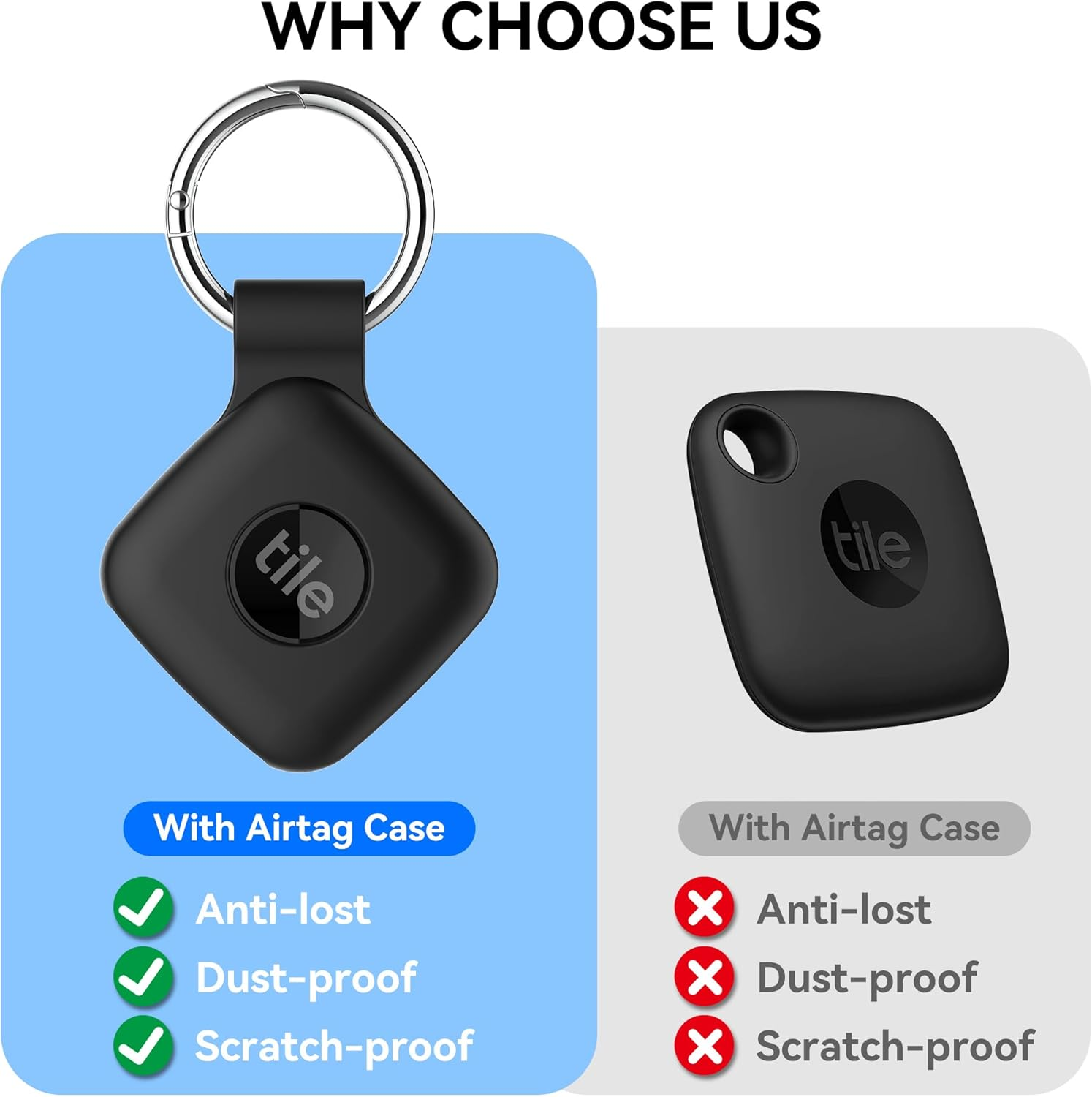 Silicone Case Compatible with Tile Mate 2024, 2 Pack Soft Scratch Resistant Cover with Carabiner Accessories, Secure Tag Holder for Bag, Black+Black image number 2