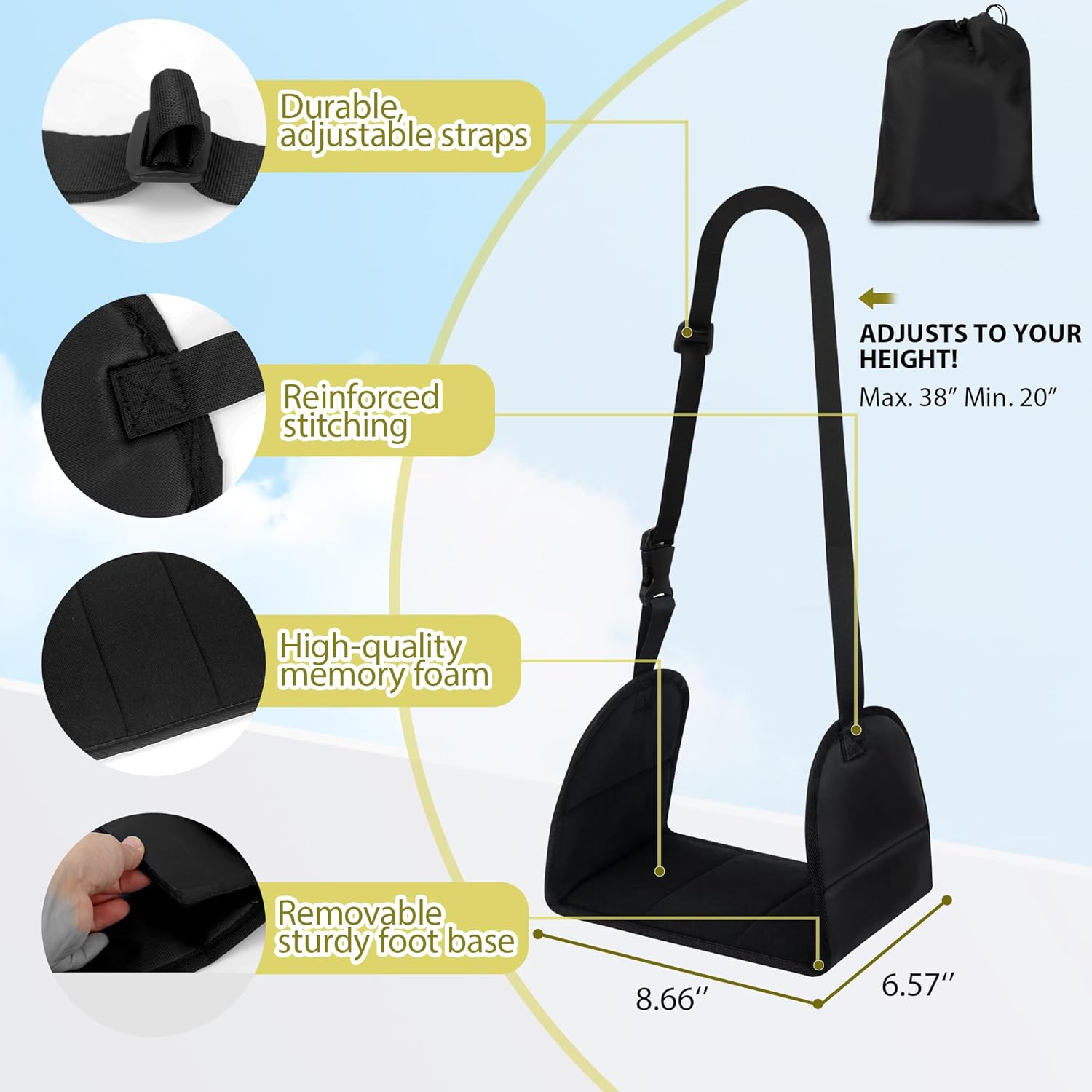 Hiving New Airplane Foot Rest, No Collapse Foot Hammock for Plane Travel with Extended Adjustment Strap, Portable Desk Foot Hammock with Thickened Foam, Foot Sling Travel Essentials to Relax Your Feet image number 3