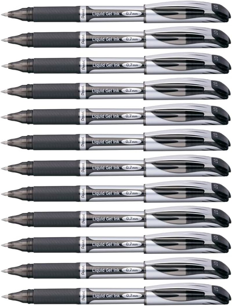Pentel Energel Liquid Gel Pen 0.7Mm Medium Nib Black Ink, Box of 12 Pens (BL57-A)