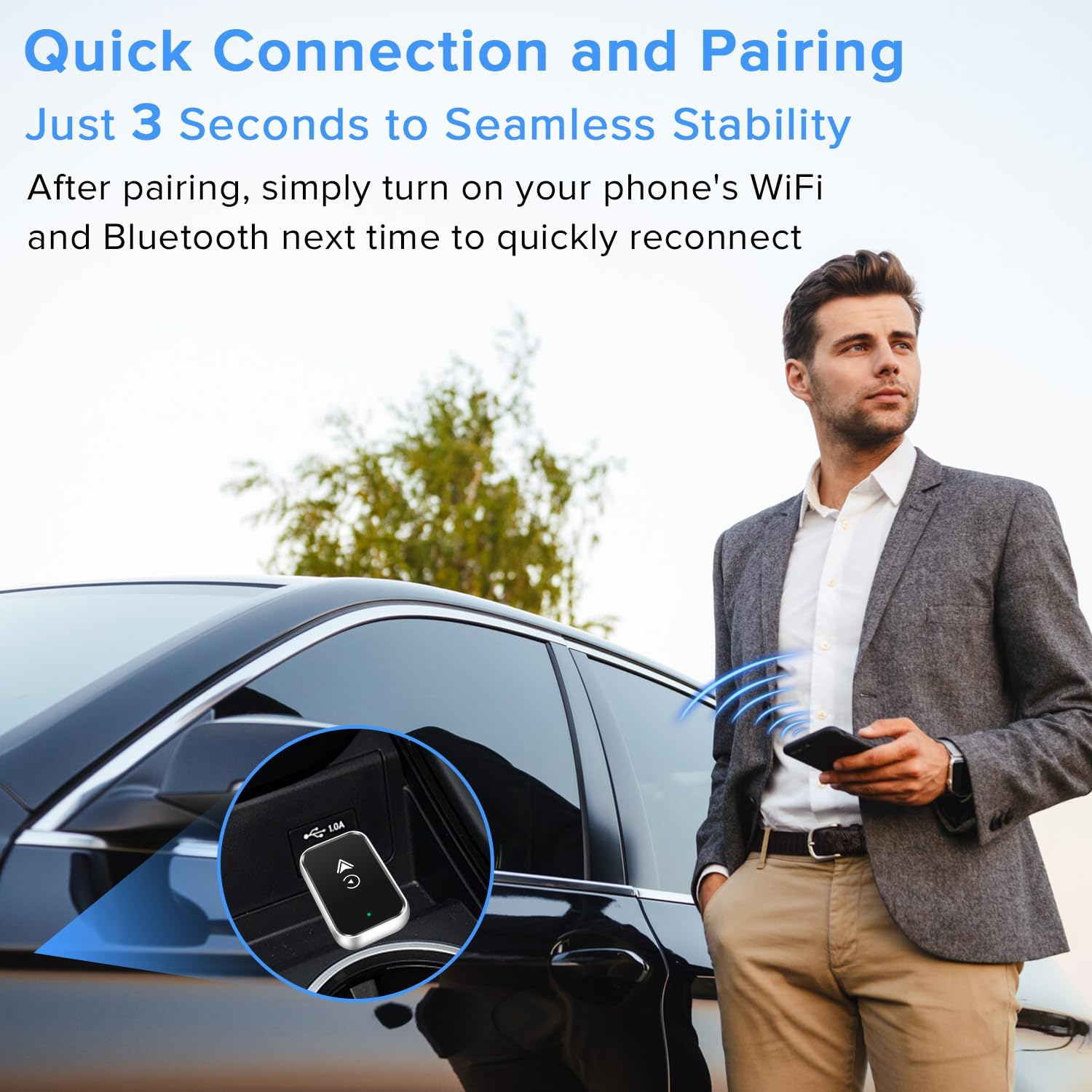 Necomi Wireless Carplay Adapter for Iphone/Android,2 in 1 Upgrade Wireless Auto Adapter, Dongle Plug and Play, No Delay,For Iphone Ios 10+/ Android 11+/ Cars 2017+ image number 2