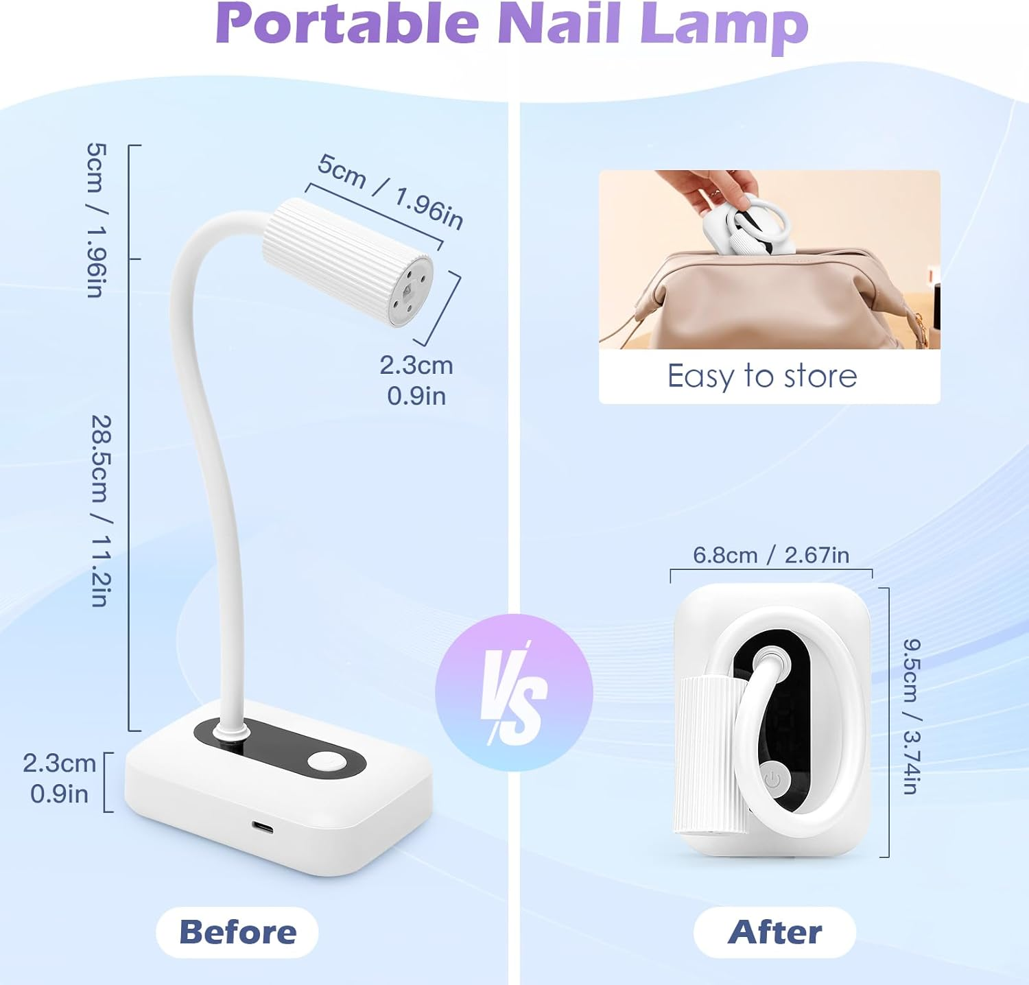 Rechargeable UV LED Nail Lamp - Cordless Nail Lamp with Auto Sensor, 360&deg; Adjustable Gooseneck Design with 3 Timer, Suitable for Salon Home Travel Manicure Use, White image number 5