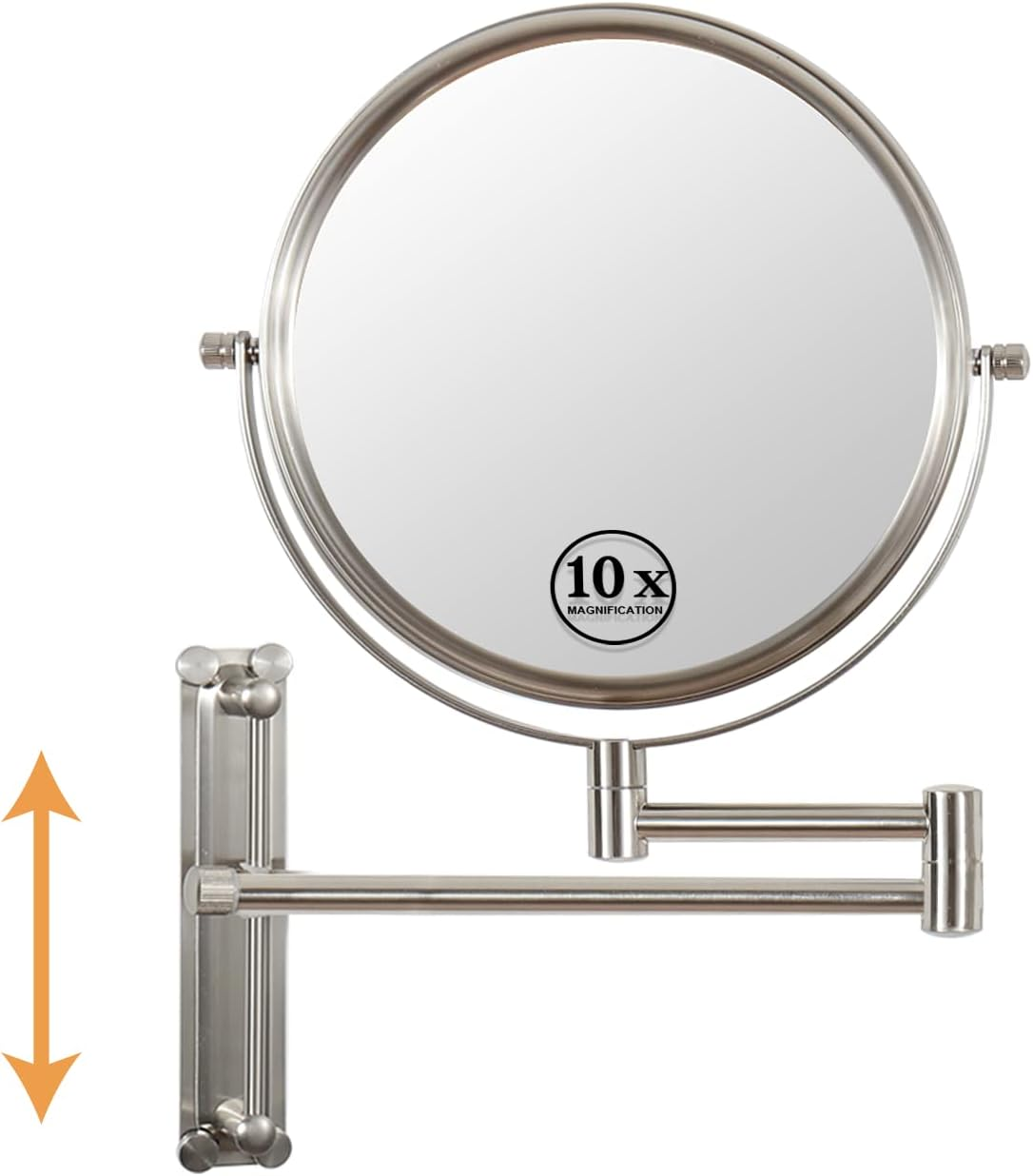 Yinjupu Makeup Mirror with Adjustable Height, Rechargeable 1X/10X Wall Mounted Makeup Mirror Magnifying Dimmable Double Sided 8'' Vanity Mirror (Adjustable Brush)
