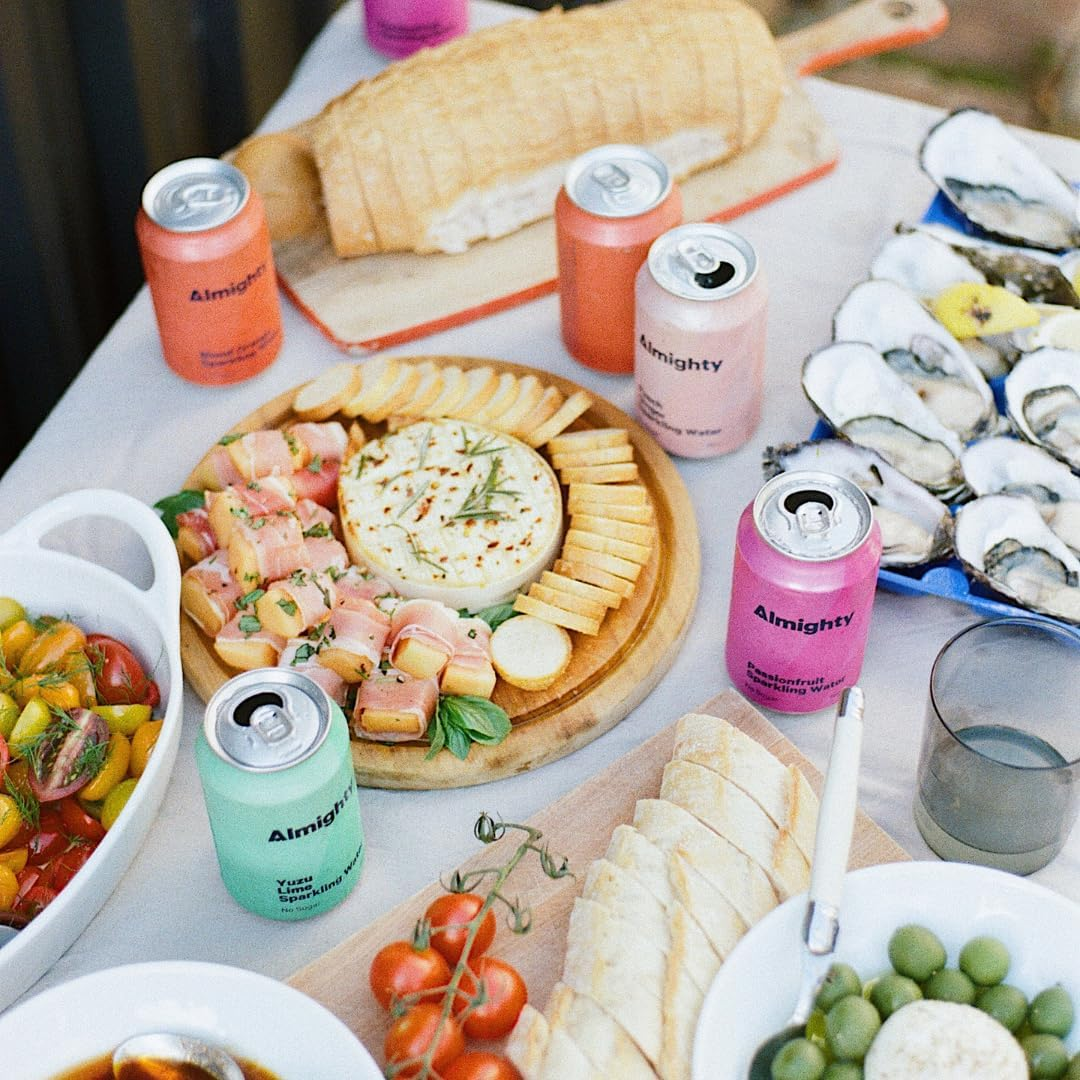 Almighty Party Mix Sparkling Water 330Ml - 24 Pack, X4 Blood Orange, X4 Passionfruit, X4 Yuzu Lime, X4 Peach & Ginger, X4 Pear, and X4 Blackberry & Raspberry! Sugar Free, Low Calorie, Vegan - Natural Flavour image number 1