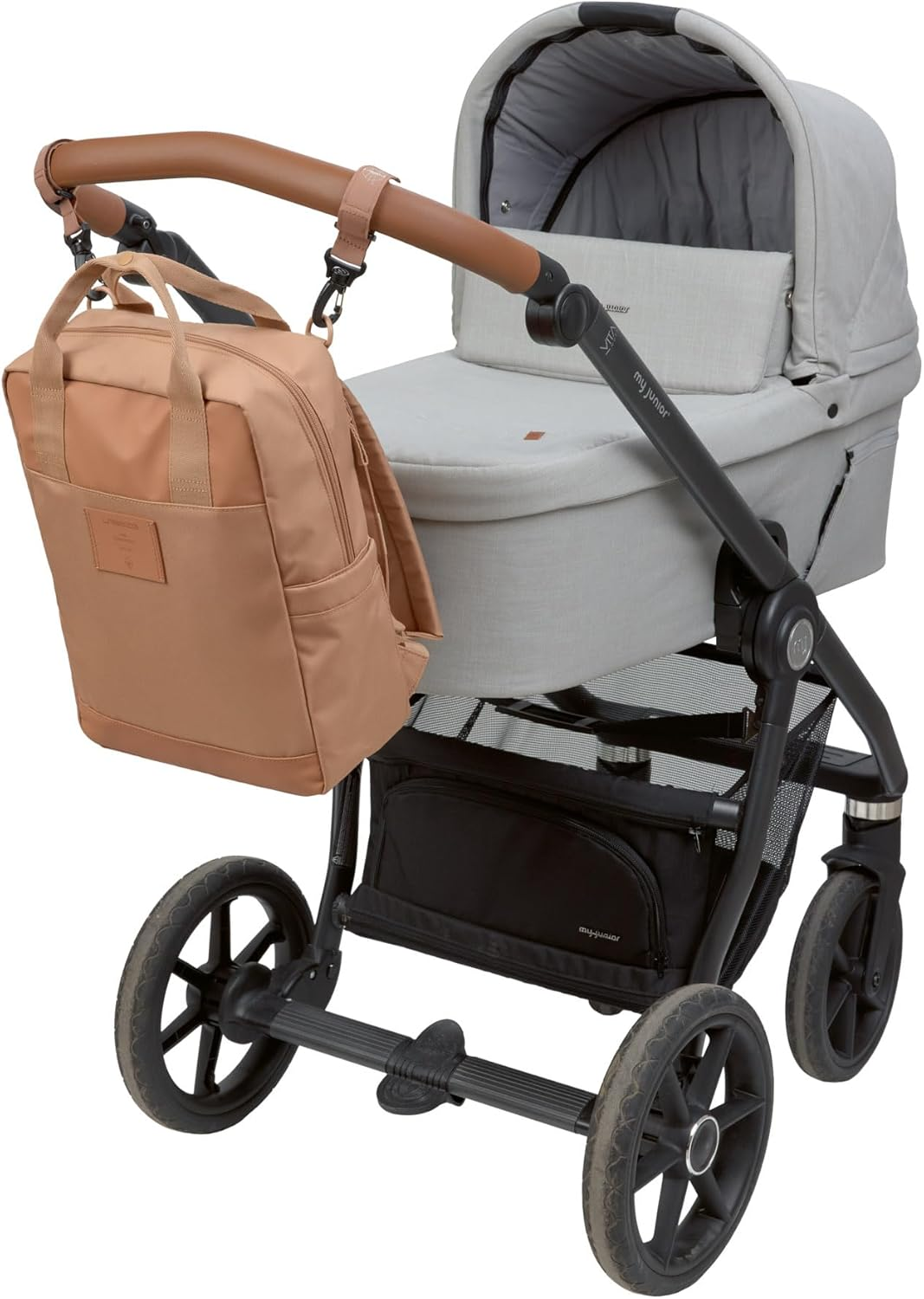 L&Auml;SSIG GRE Vividal Almond Baby Changing Backpack with Changing Mat, Pram Attachment, Bottle Holder Sustainably Produced image number 2