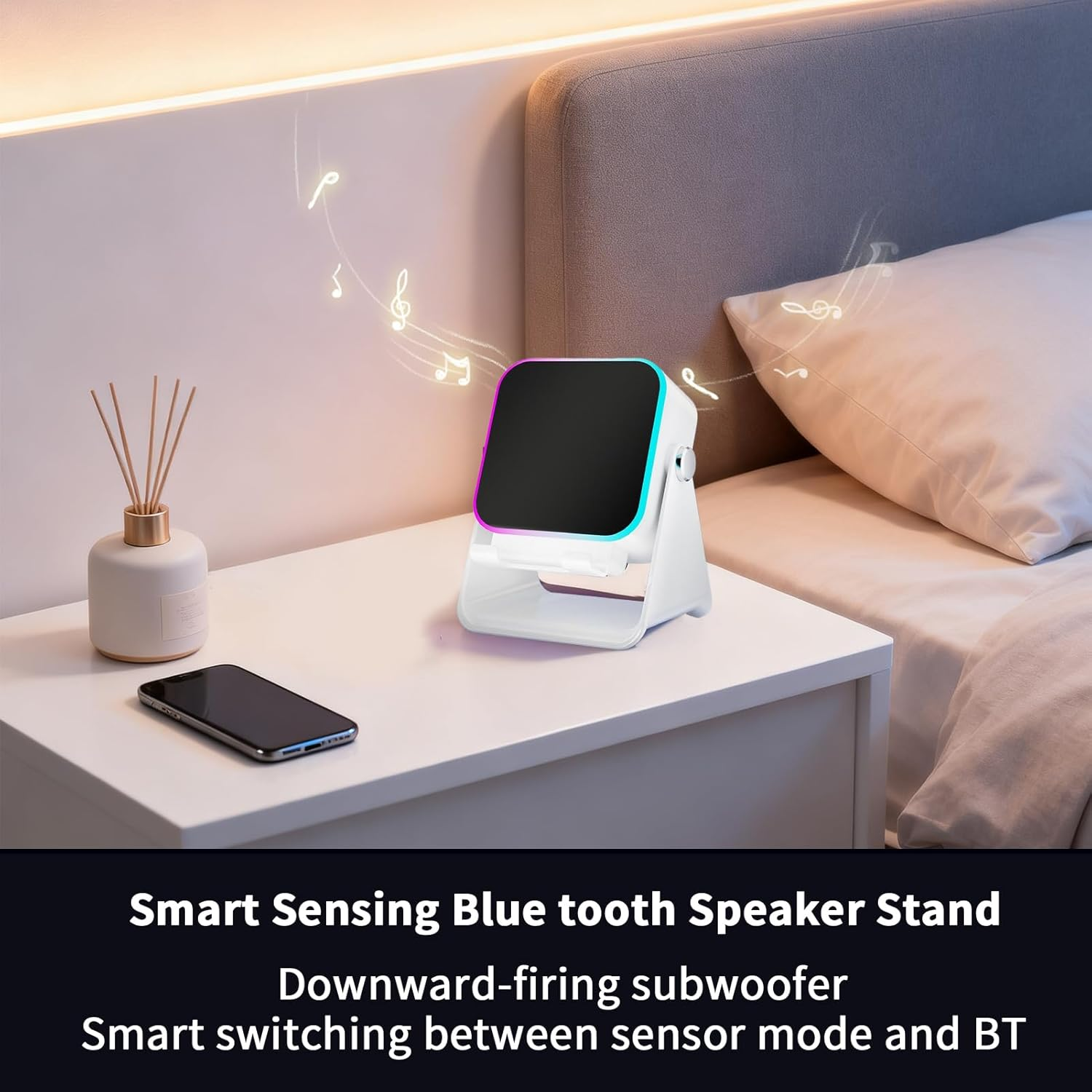 Induction Speaker - Audio Station Foldable with Light | 5-In-1 Wireless Desktop Speaker, Smartphone Holder, LED Atmosphere Light & 10W Wireless Charging, ABS Material, 12.1X7.3X5.9Cm image number 4