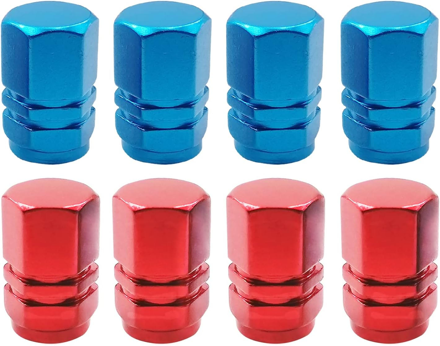 8 Pcs Aluminum Tire Valve Stem Caps Metal Car Dust Caps for Car Tyres Universal Tyre Valve Caps Car Caps with Gasket for Motorbike, Trucks, Bike, Electric Scooter, SUV, Baby Buggies (Red, Blue) - Black,Grey image number 6