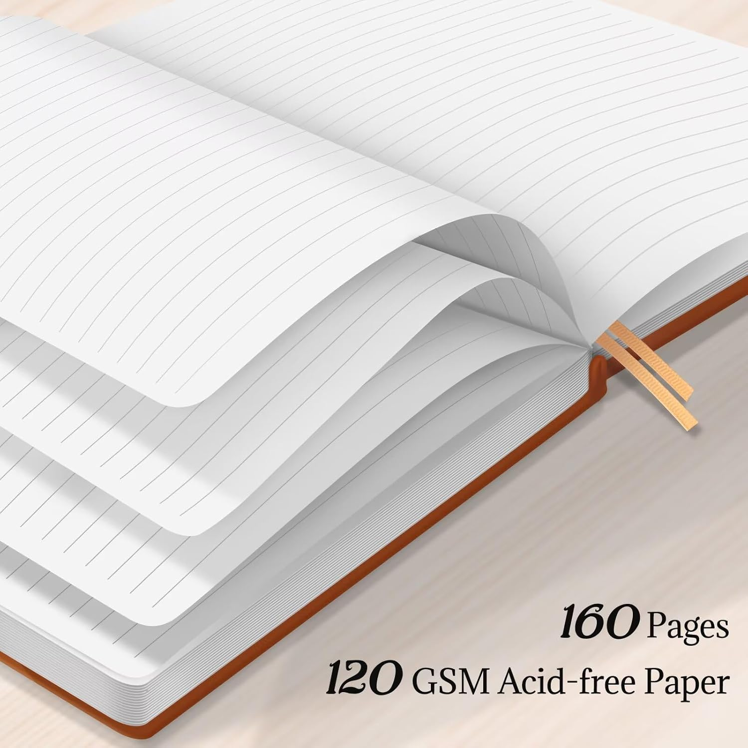 Lonely Oak Lined Journal Notebook, A5 Hardcover Lined Notebook for Women & Men, 120GSM Acid-Free Paper with Leather Hardcover and Inner Pocket, Daily Diary Journal for Work(Brown)