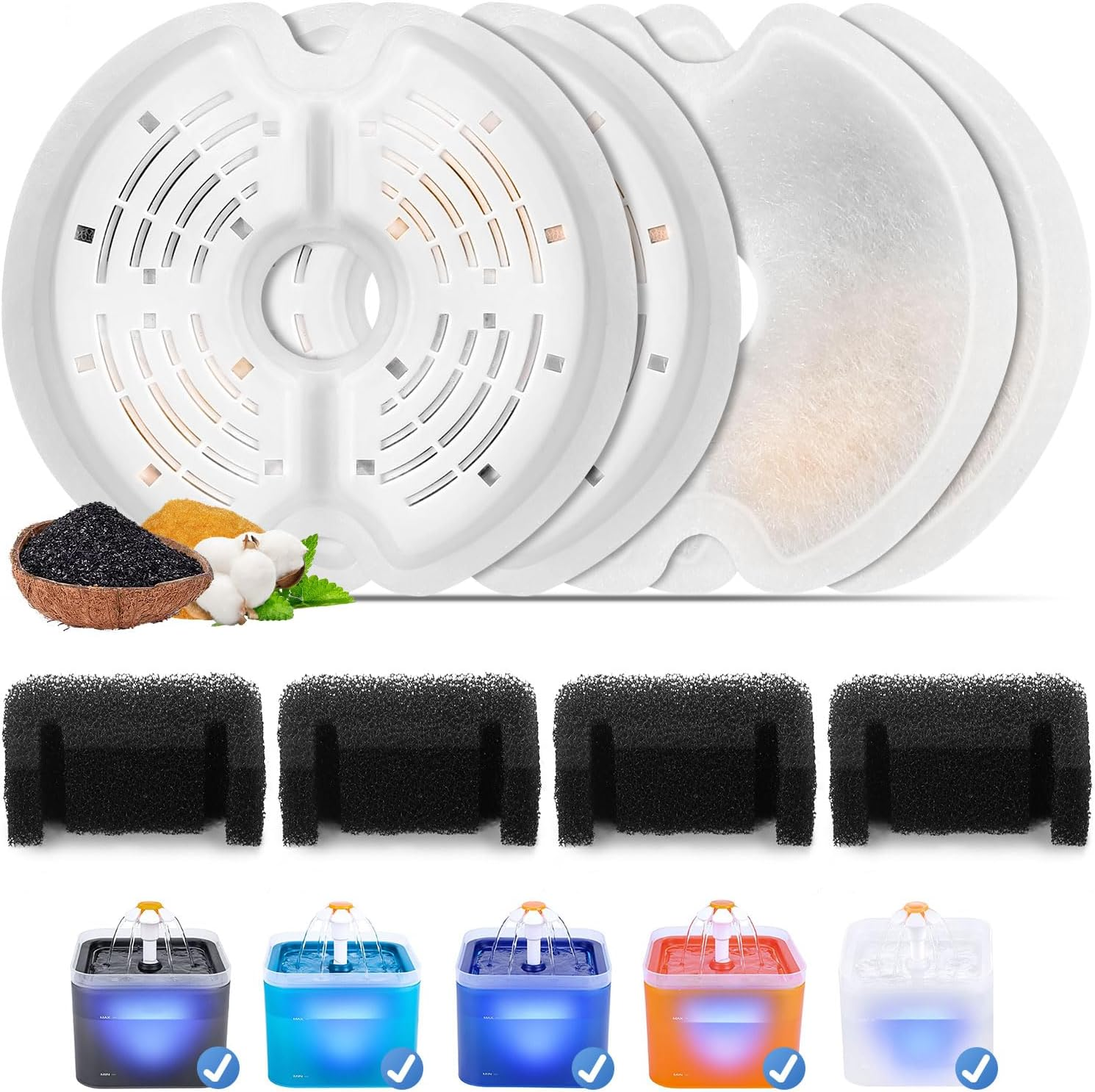 Pack of 4 Cat Fountain Filters for 2L & 2.5L Cat Fountain, Feriva Filter for Cat Fountain, Triple Filtration Replacement Filter for Pet Fountain, Replacement Filter for Drinking Fountain for Cats