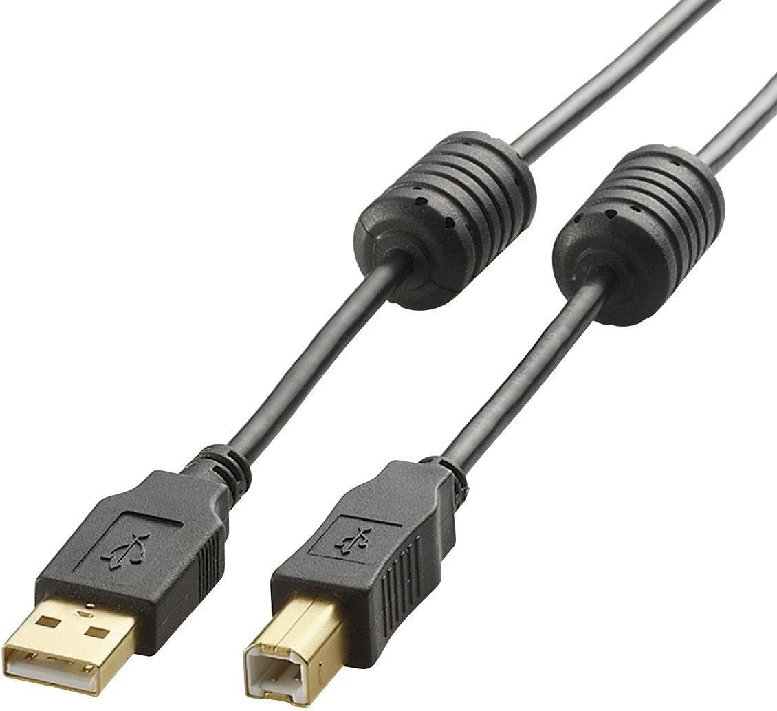 Elecom U2C-BF50BK USB Cable, B 2.0, USB a Male to USB B Male, Includes Ferrite Core, 16.4 Ft (5 M), Black