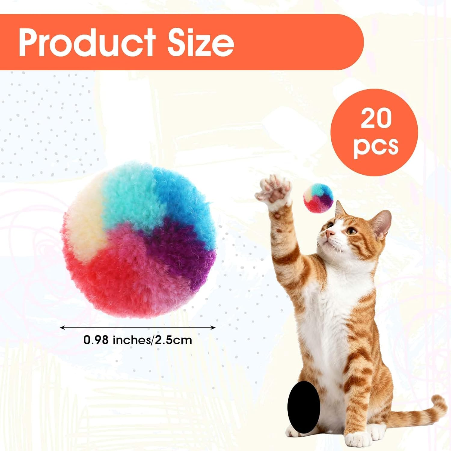 Xindojuz 20 PCS Cat Pom Pom Balls, Assorted Color Fur Toy Kitty Yarn Puffs, Small Plush Interactive Soft Fuzzy Kitty Toy Balls for Indoor Pet Cat Kitten Teething, Chasing & Self Play, 0.98 Inch