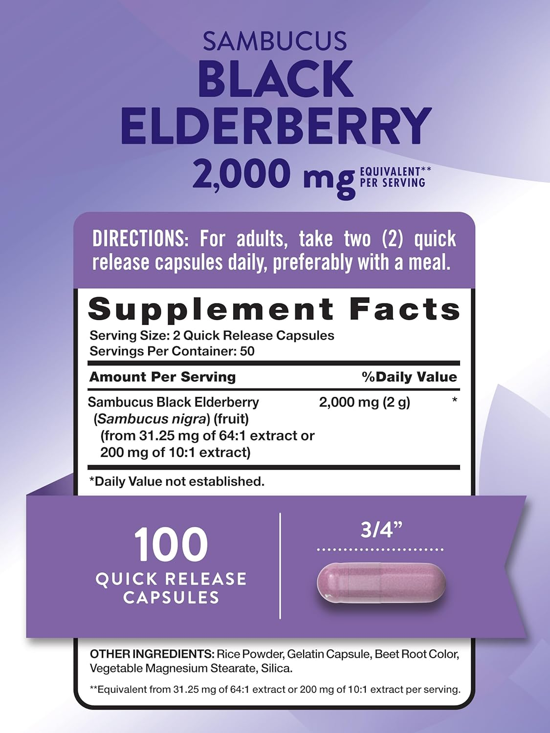 Black Elderberry Capsules 1000Mg | 100 Count | Super Concentrated Sambucus Extract | Non-Gmo, Gluten Free | by Nature'S Truth