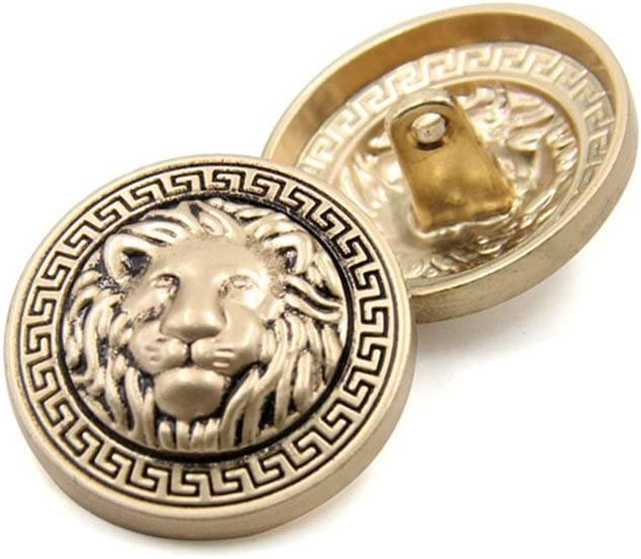 10PCS Clothes Buttons - Fashion Lion Head Sewing Button round Shaped Metal Button Set for Men Women Blazer, Coat, Uniform, Shirt, Suit and Jacket (Gold, 25Mm)