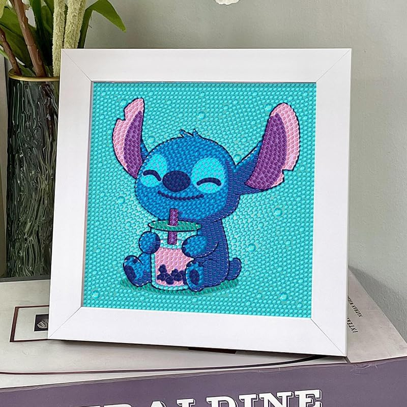 5D Diamond Painting Kit for Kids, Stitch Design, 7X7 Inch Frame, Beginner Full Drill Gem Art Set, Easy Small Anime Diamond Painting image number 3