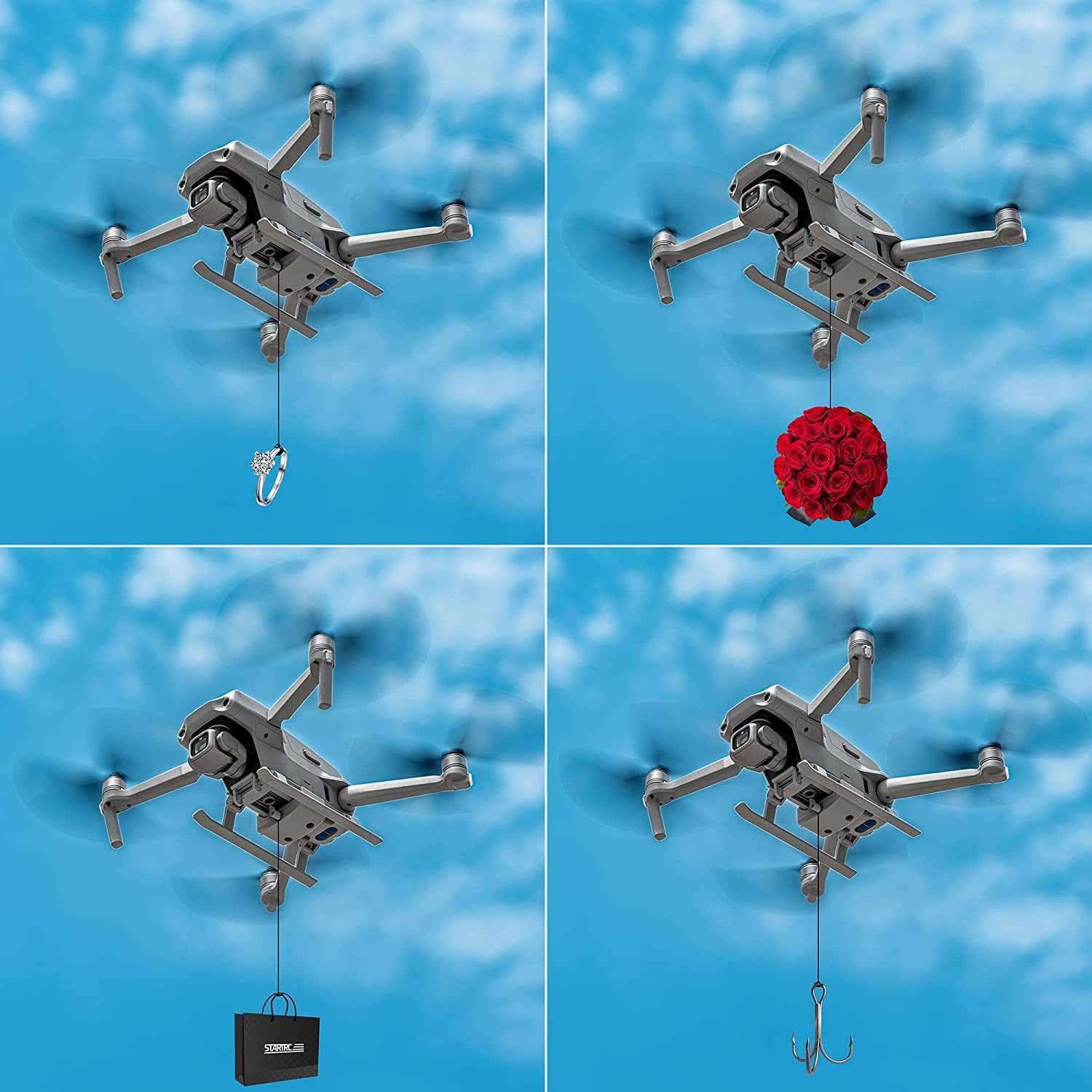 Drone Drop Release System with Landing Gear for DJI Mavic Air 2/Air 2S, Drop Device Kit for Delivery/Transport Release Wedding Clip/Fishing Line (Grey) image number 3