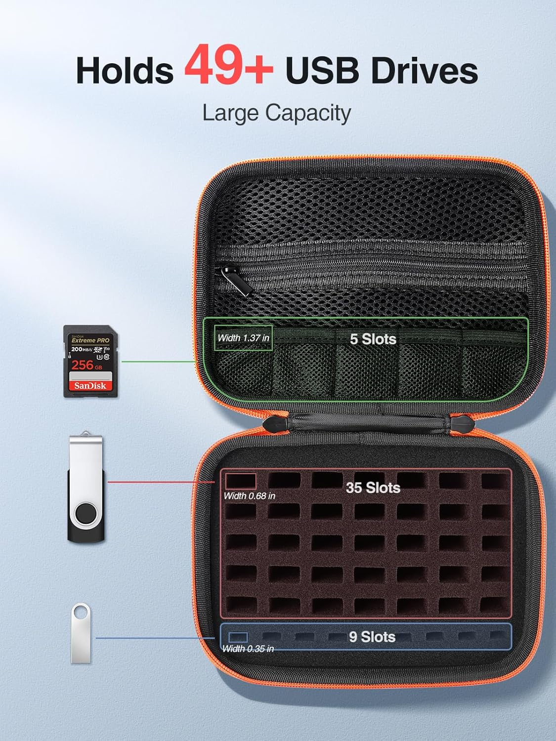 Luxtude USB Flash Drive Case, 49 Slots USB Drive Case, Portable Thumb Drive Case, Hard USB Organizer Case, USB Holder for Samsung,For Sandisk, for USB Memory Stick, Medium(Case Only) image number 4