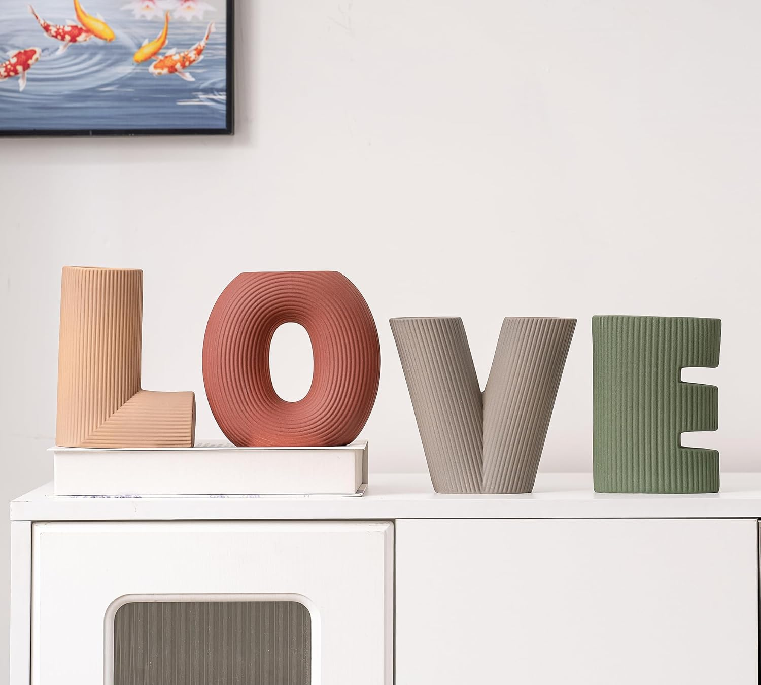 Creative Ceramic Vase Set of 4, Letters Shape Flower Vase, Multicolor Modern Minimalism Home Decor for Living Room, Table Centerpieces(Green/Brown/Burgundy/Khaki) image number 4