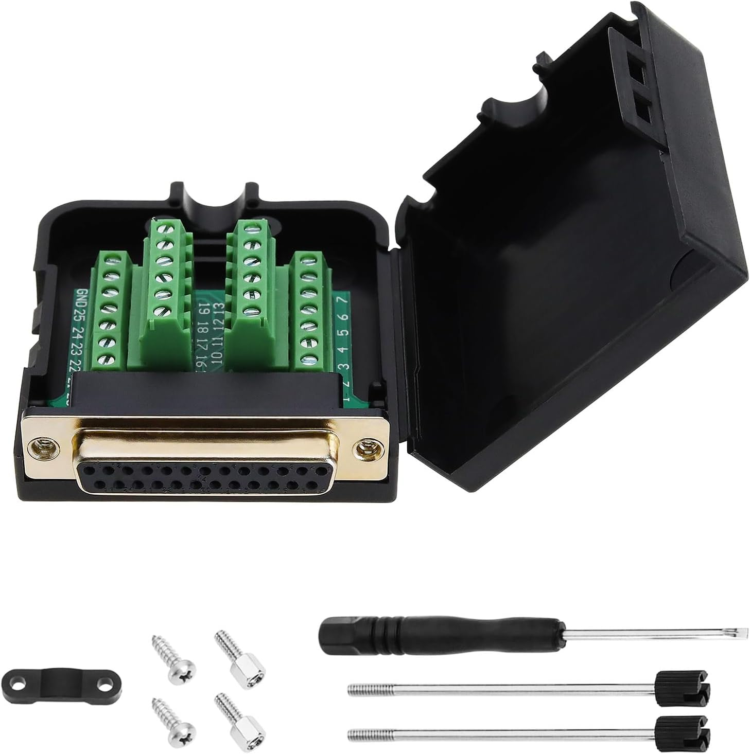 Create Idea DB25 Adapter RS232 D-SUB Serial Adapters 25-Pin Solderless Serial Port Adapter to Terminal Connector Signal Module Long Bolts and Nuts with Case, Female image number 5