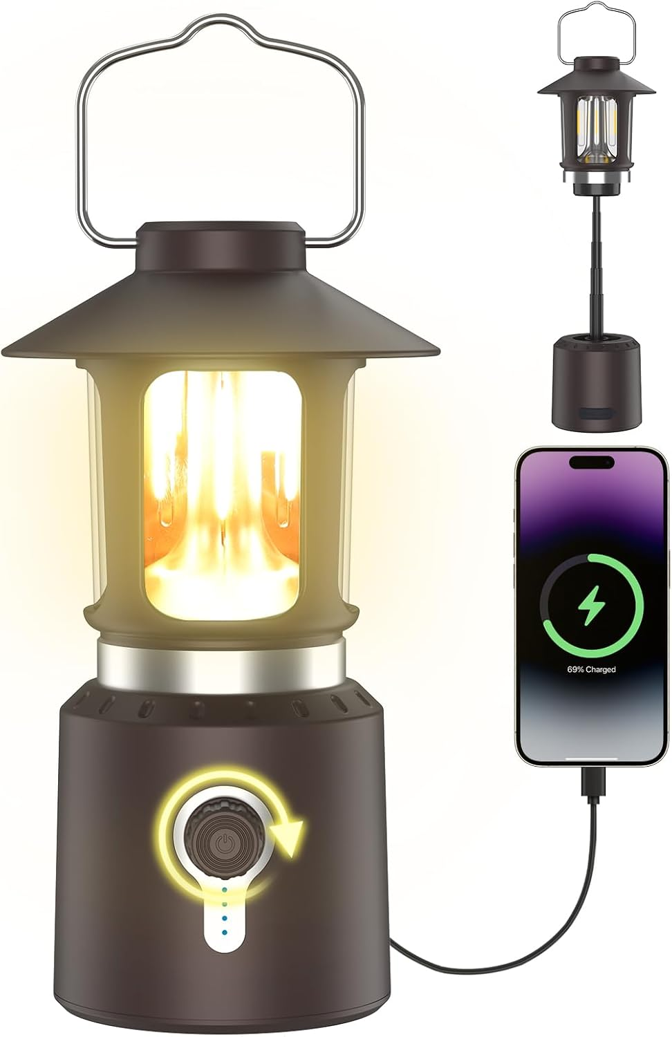 Phylosal Retro Classic LED Camping Lantern, Rechargeable Stepless Dimming Vintage Lantern, 3 Light Modes (2000K-6500K), 8000Mah Power Bank, Bright Hanging Tent Light for Indoor & Outdoor, Hiking, Camp image number 3