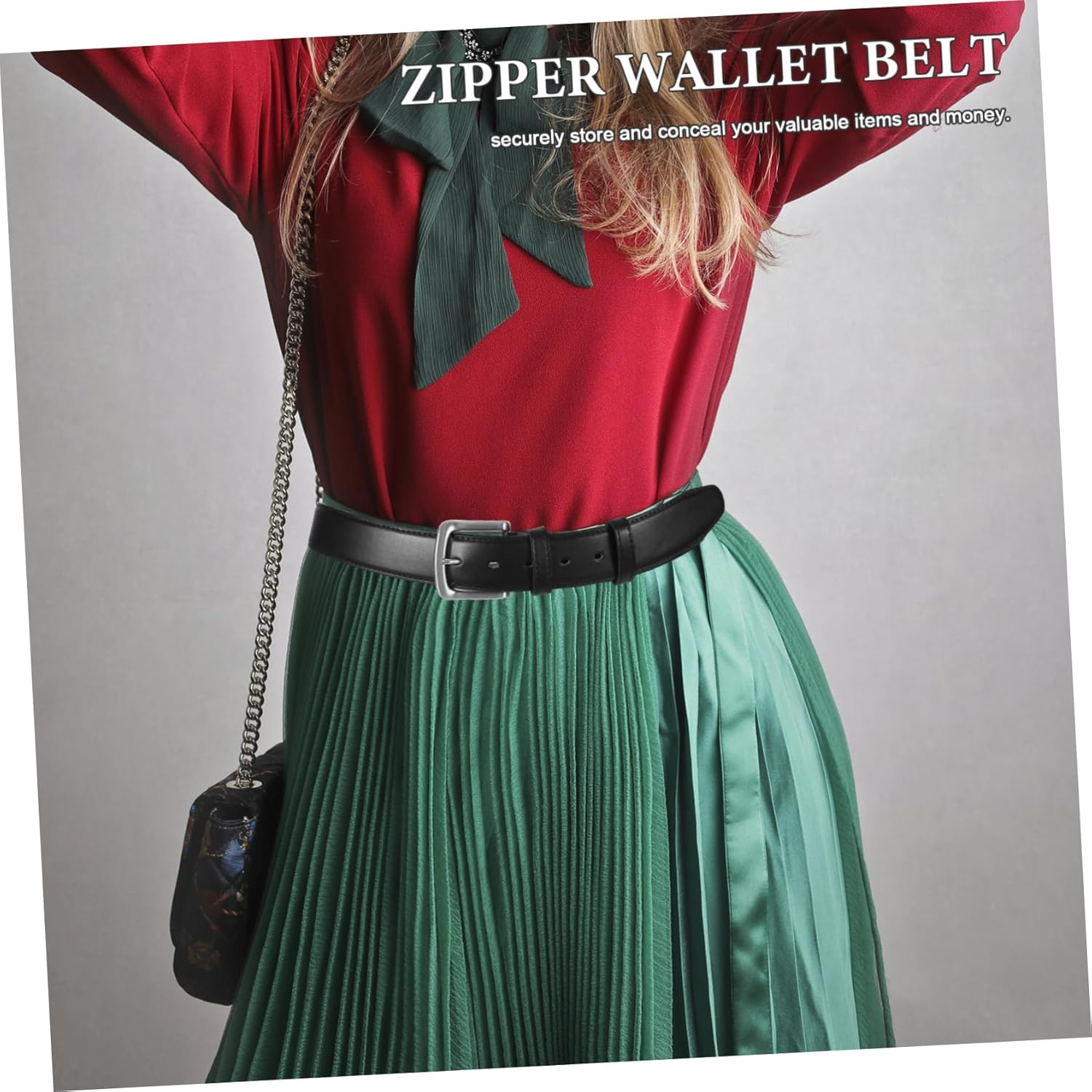 JUMPLAWN Wallet Belt Belt Hidden Zipper Pocket for Men Concealed Waist Pouch for Cash and Valuables Storage