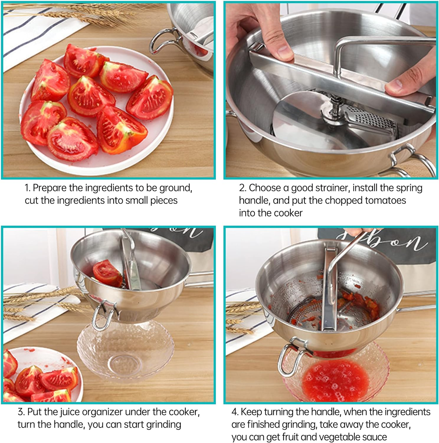 Stainless Steel Food Mill - Rotary Food Mill Vegetable Strainer Potato Masher Grinder with 3 Milling Discs Safe for Tomato Sauce, Applesauce, Puree, Mashed Potatoes, Jams, Baby Food image number 3