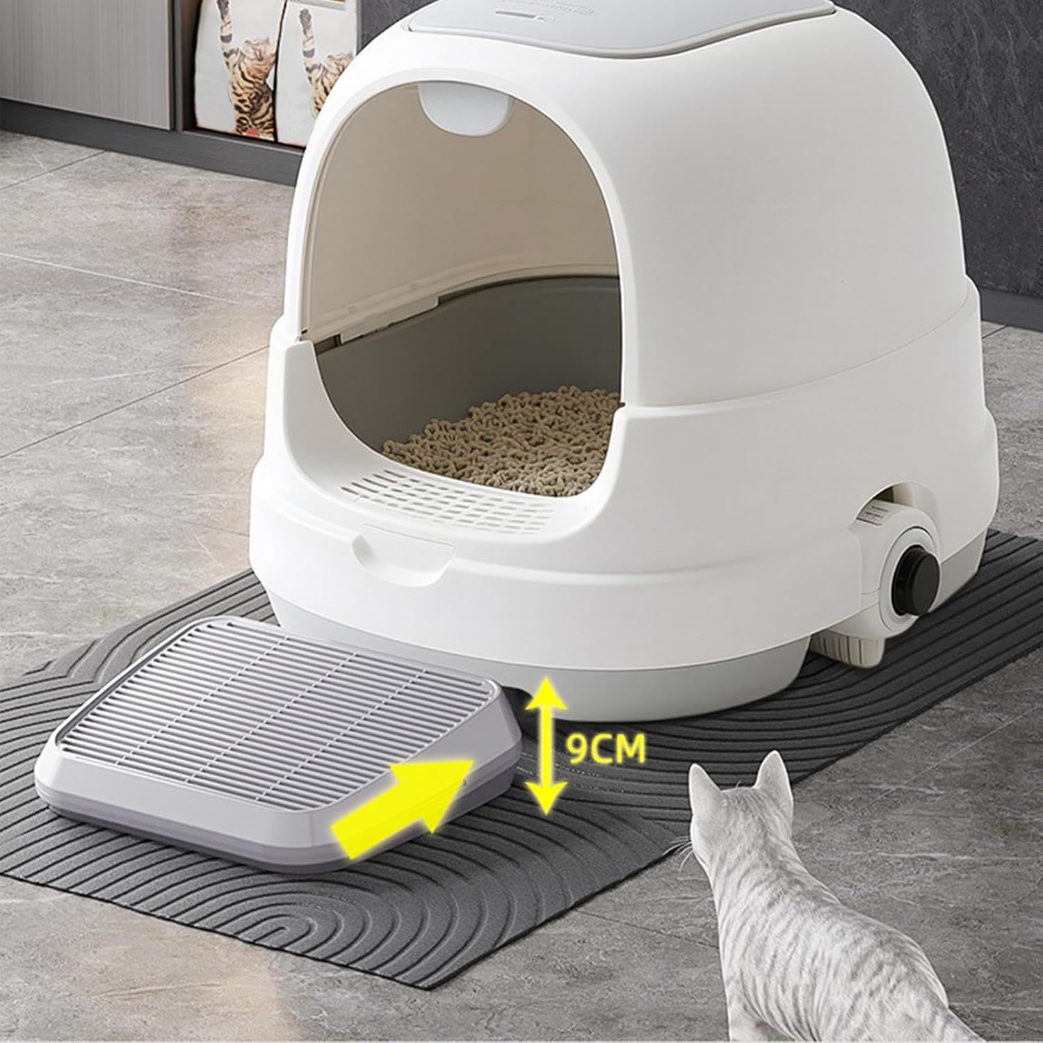 35 X 31 Cm ABS Cat Litter Tray Ramp for Cats Raised Step for Litter Tray Double Litter Trap with Filter Function, Suitable for Small and Old Cats, Easy to Clean image number 1