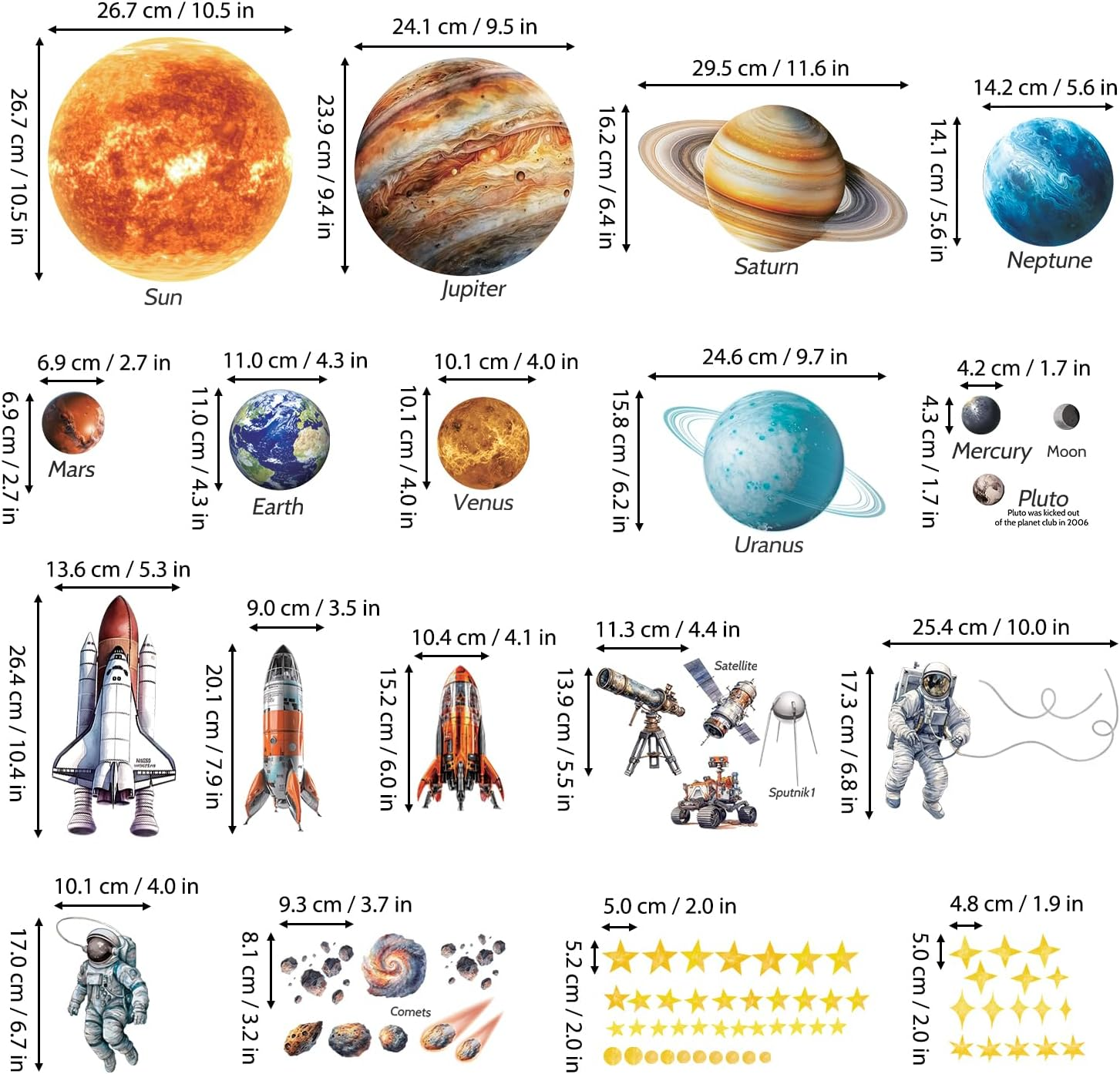 DECOWALL DS12-8077 Solar System Wall Stickers Peel and Stick Removable Nursery Kids Room D&eacute;cor Stars Bedroom Boys Girls Planet Space Playroom Earth Moon Galaxy image number 2